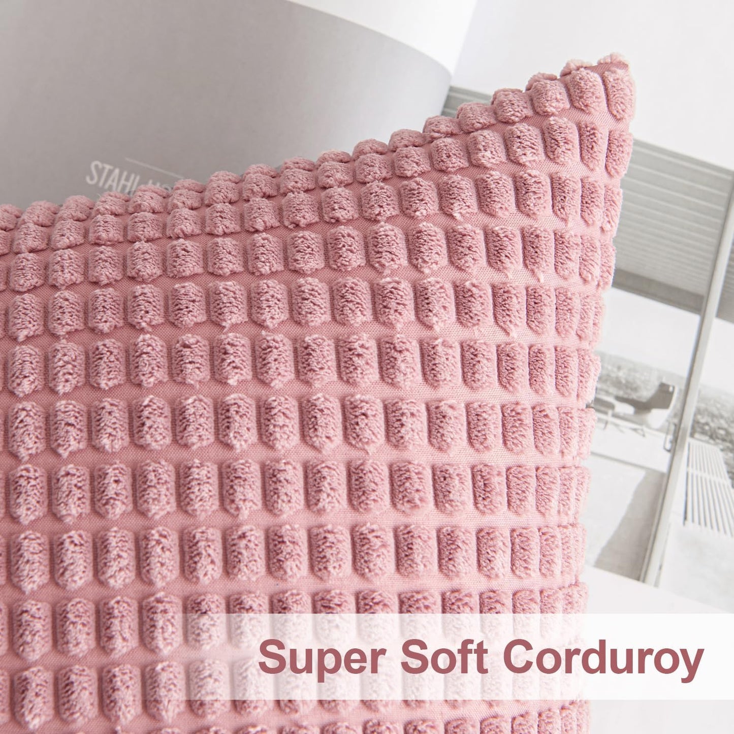 Pack of 2 Pillow Covers 18X18 Inch Granules Soft Corduroy Decorative Throw Pillow Covers for Couch Cushion Sofa Bedroom Living Room, Blush Pink