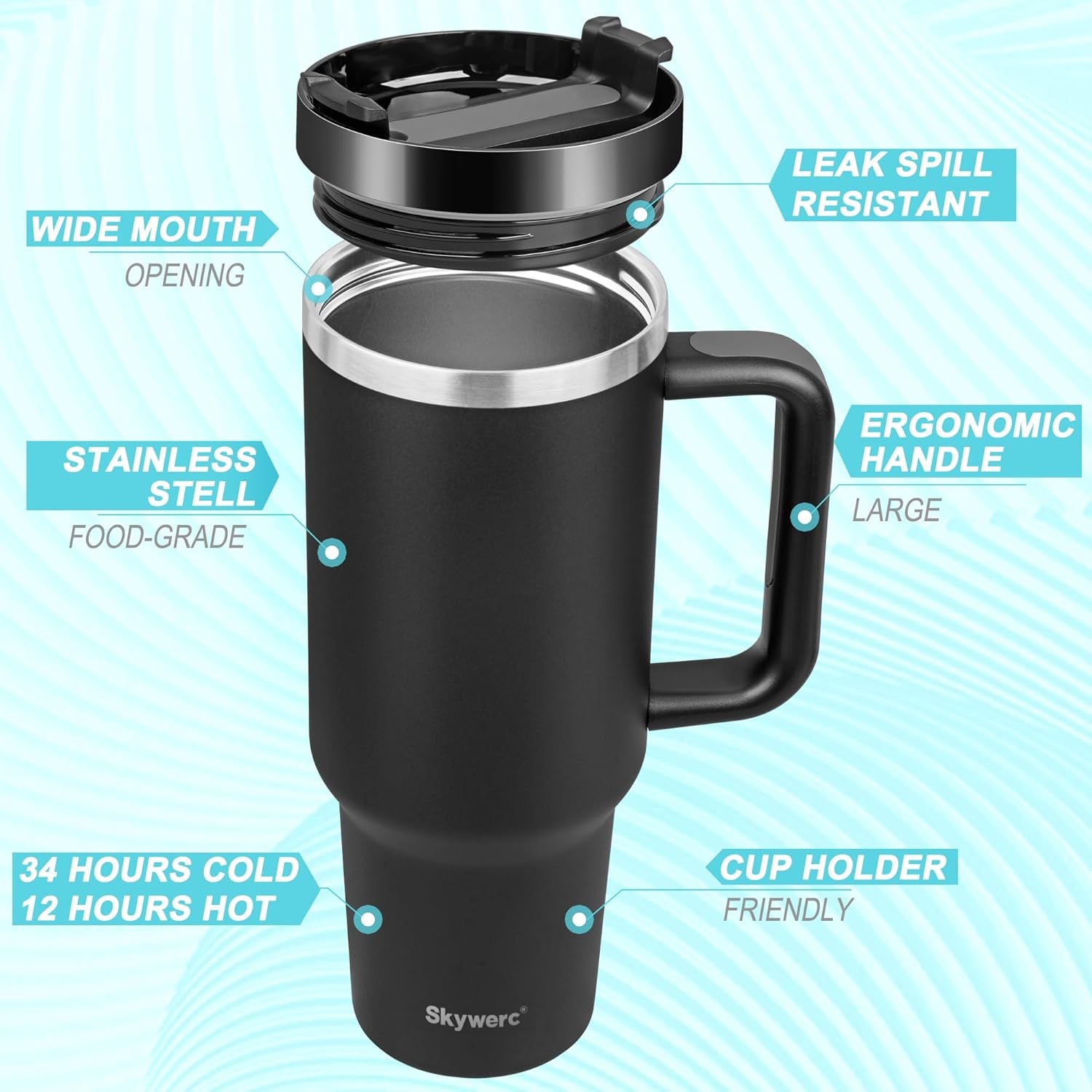 40 Oz Tumbler with Handle and Straw, 2 in 1 Lid, Vacuum Insulated Stainless Steel Double Wall Water Bottle Travel Mug - Holiday Gifts for Women Men - Aurora