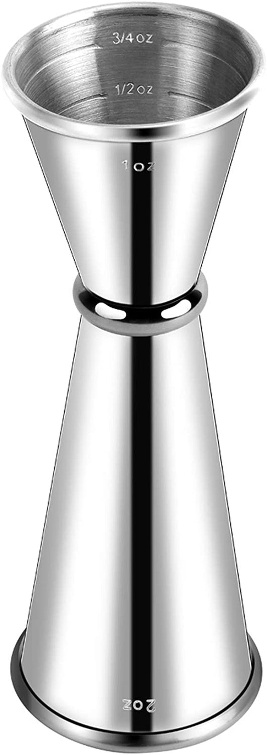 Premium 304 Stainless Steel Double Cocktail Jigger with Internal Measurements - 2 OZ & 1 OZ Capacity for Professional Bartending