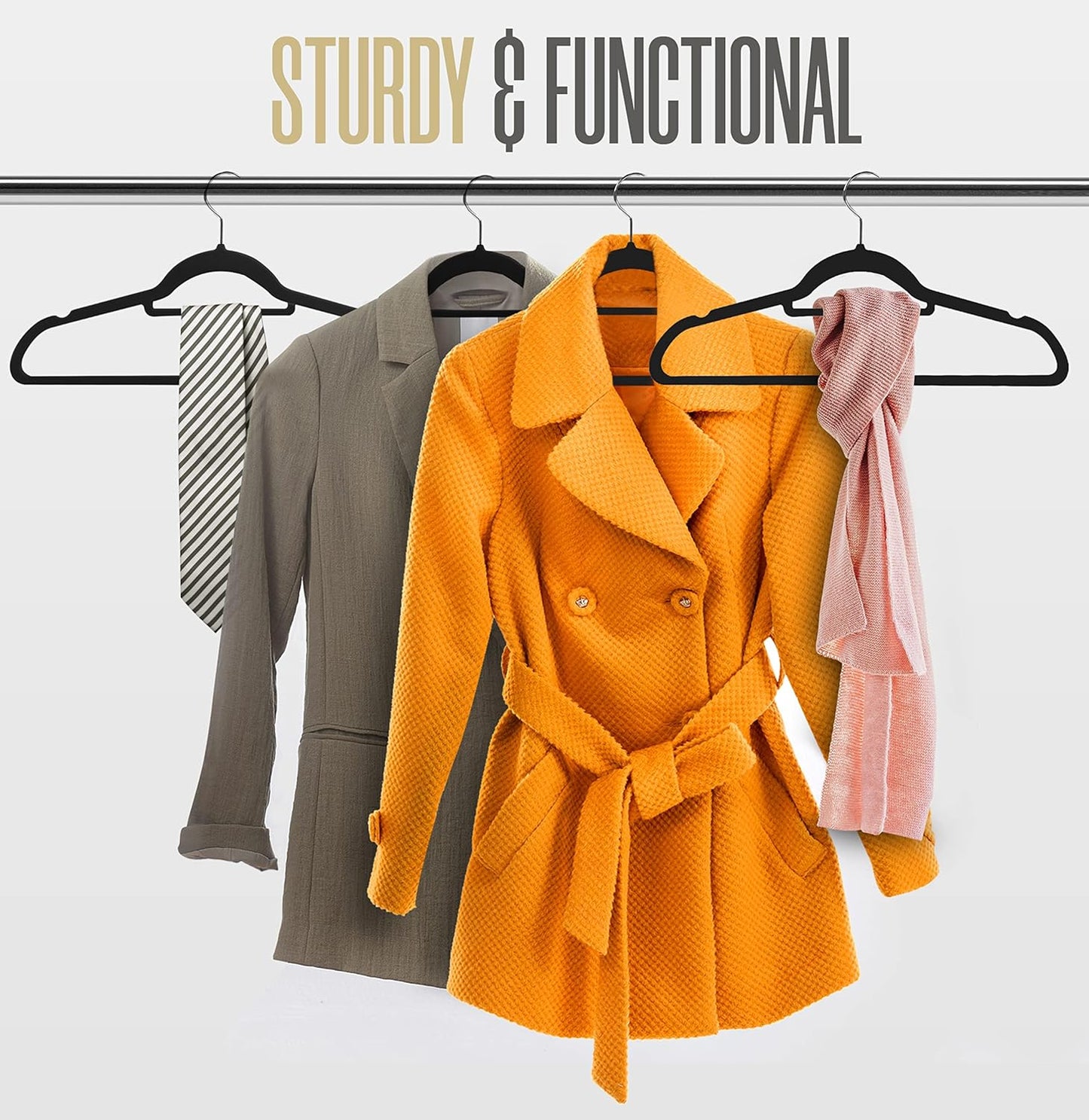 Premium Velvet Hangers 50 Pack - Non-Slip Clothes Hanger with Tie Bar - Black Hangers with 360 Degree Rotatable Hook - Heavy Duty Coat Hanger