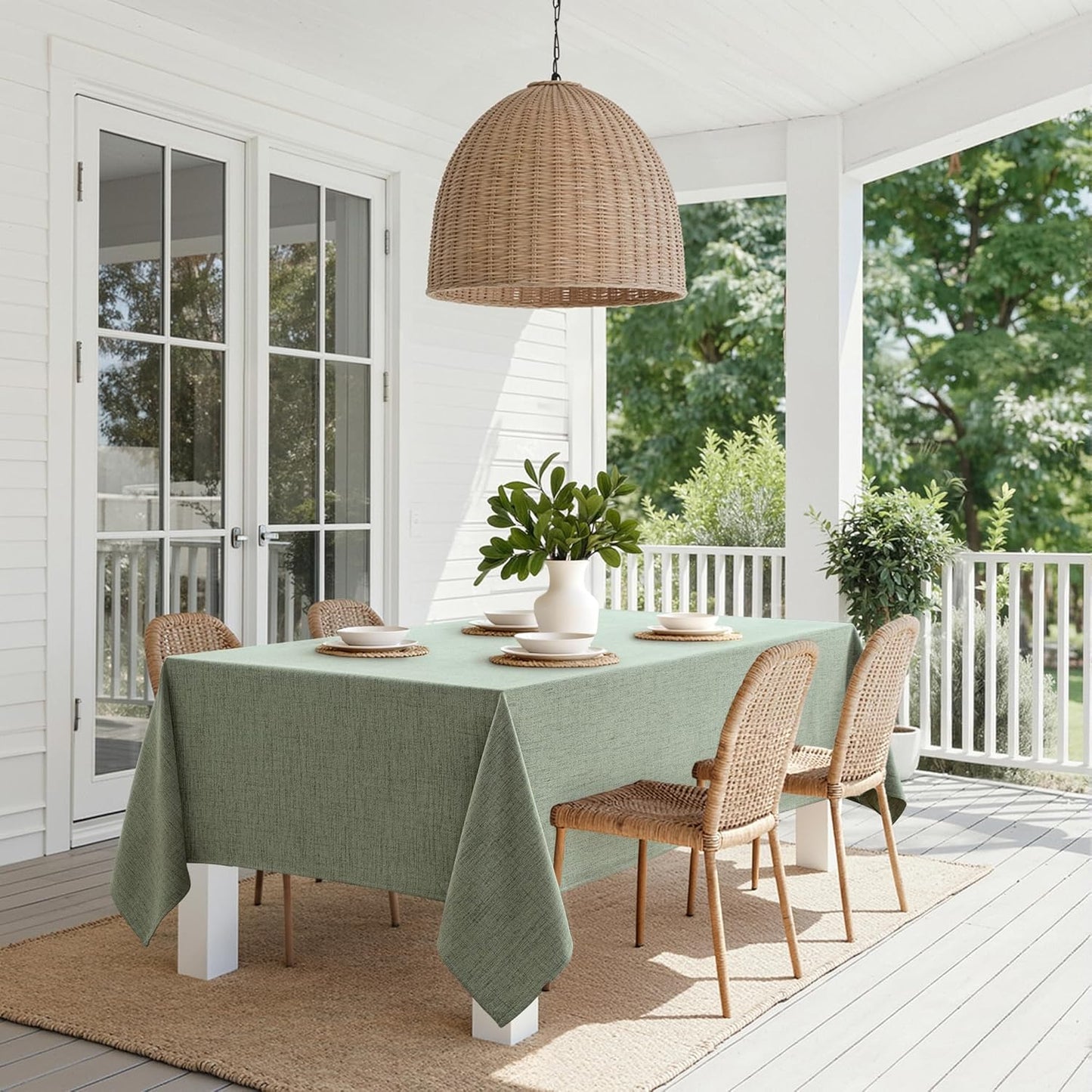 Sage Green Linen Tablecloth 52X70 Inch Rectangle Table Cloth Waterproof,Stain Resistant & Wrinkle Resistant for Dining Party Wedding