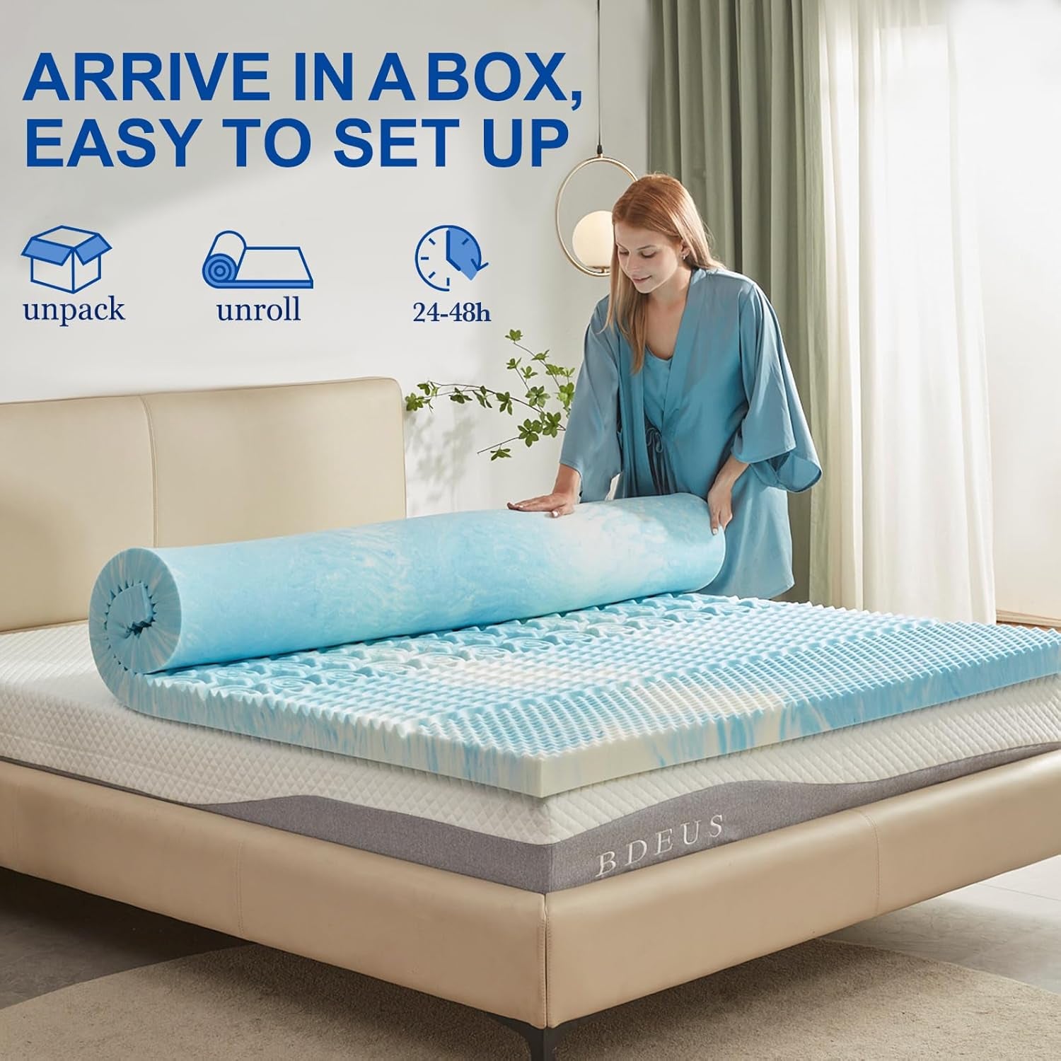 2 Inch Mattress Topper 5-Zone Memory Foam Mattress Topper Pressure Relieve Soft Mattress Pad, Certipur-Us Certified, Twin Size Blue