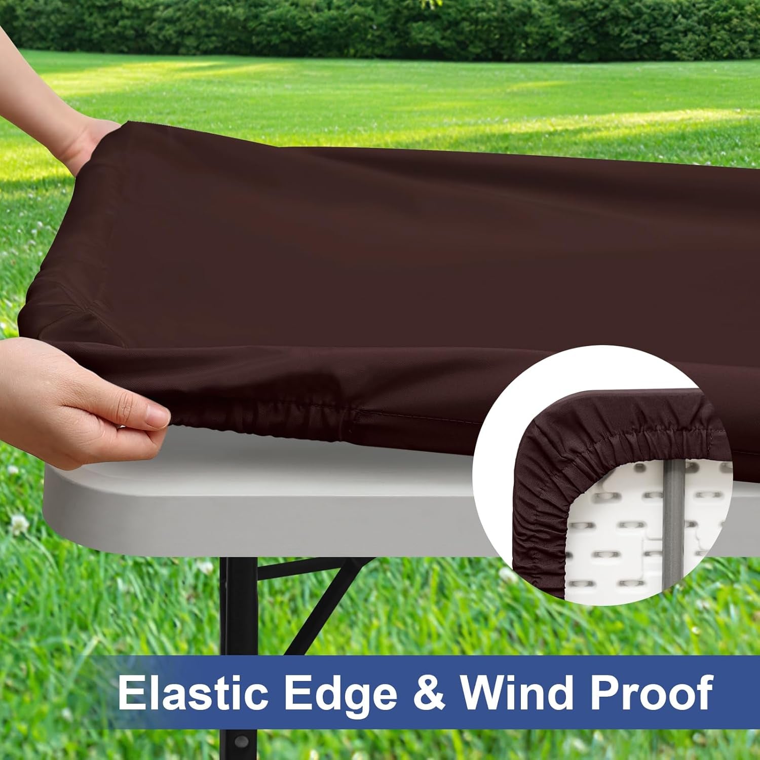 2 Pack Rectangle Table Cloth, Elastic Fitted Fabric Tablecloth Fits for 5 Foot Folding Tables, Washable Table Cover for Picnic, Camping, Indoor & Outdoor (Coffee, 30" X 60")