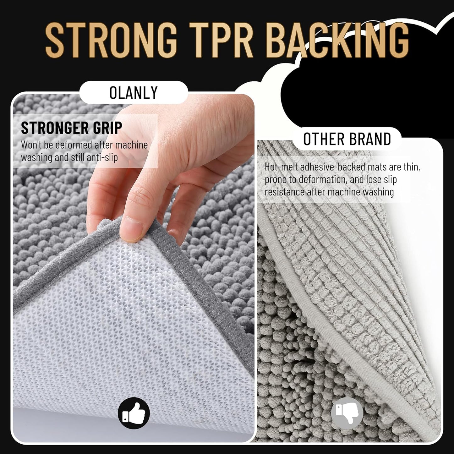 Thick Bathroom Rugs 30X20, Extra Soft Absorbent Chenille Striped Bath Rugs, Rubber Backing, Machine Wash Dry, Bath Mats for Bathroom Floor, Tub and Shower, Home Decor Accessories, Grey