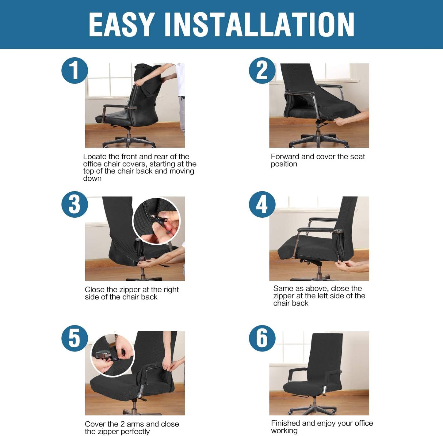 Home Office Chair Covers Stretchable Computer Desk Chair Covers Mid - High Back Universal Executive Boss Gaming Seat Cover Removable Machine Washable,Non Slip Thick Jacquard, Black- Large