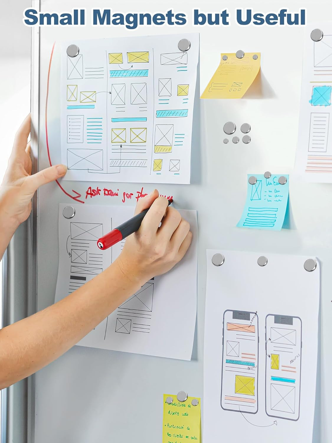 50 Pcs Rare Earth Magnets, 5-Size Small round Fridge Magnets, Multi-Use Premium Office Magnet for Fridge, Office, Whiteboard, Crafts, DIY Hobbies, Kitchen, Science(Silver)