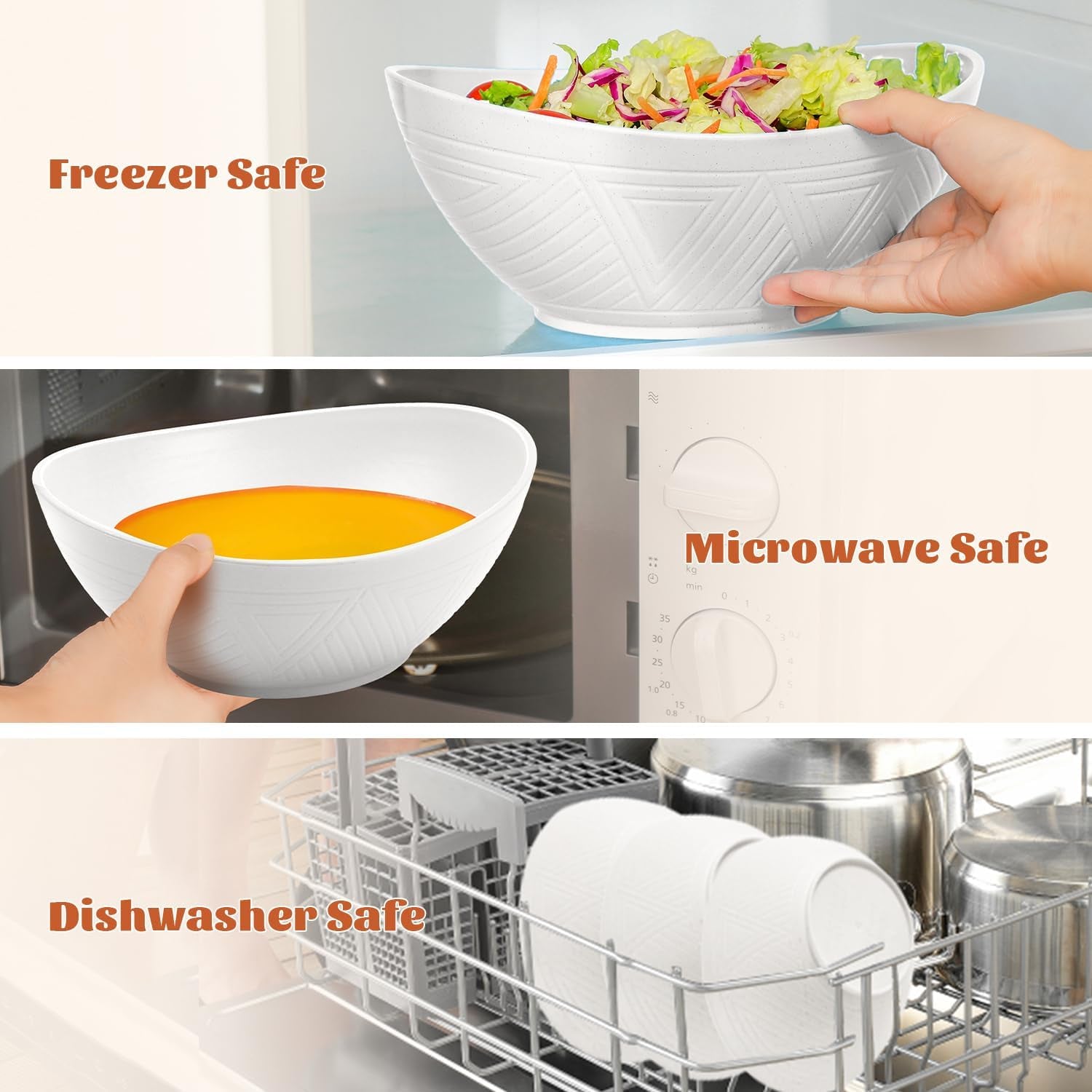 Large 9.6-Inch Oval Serving Bowls Set of 4 - 60 Oz Capacity, Perfect for Salads, Side Dishes, and Pasta, Microwave and Dishwasher Safe, Elegant White Finish