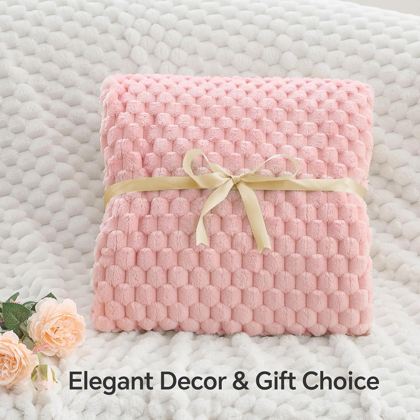 Fleece Decorative Blanket - 3D Jacquard Pink Throw Blankets for Women'S Couch & Bed, Soft and Cozy Warm Plush Fluffy Blanket, Cute Birthday Gift for Women, 50X60 Inches