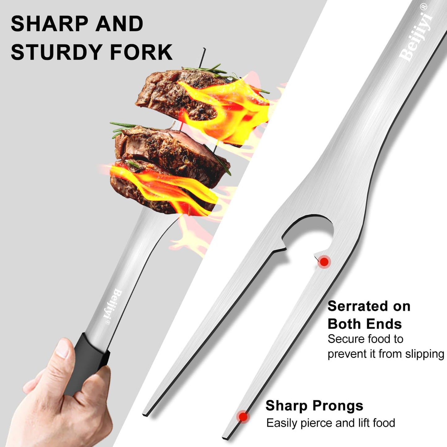 2-Piece Heavy Duty BBQ Grill Tools Set, Professional Stainless Steel Grilling Spatula & Fork with Full Tang Silicone Handle, Outdoor Grill Accessories for Barbecue Cooking