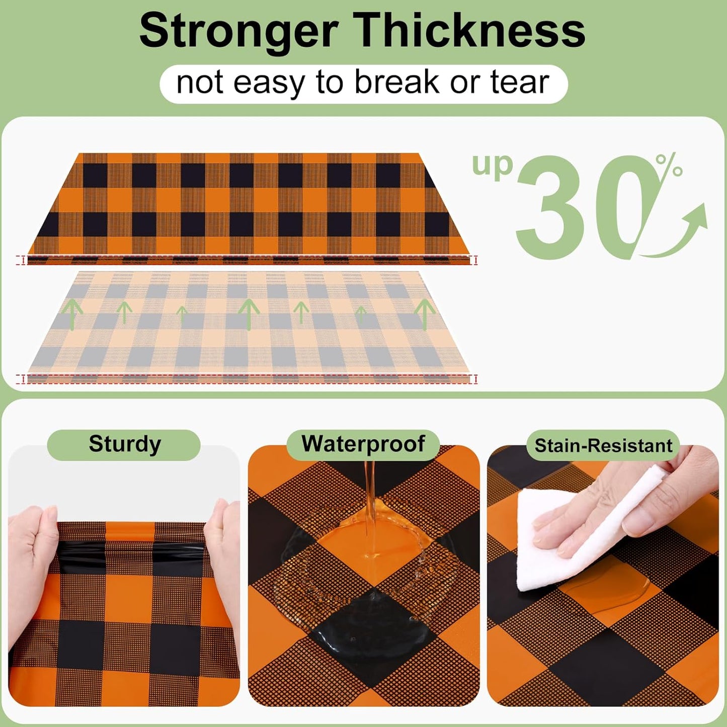 3 Packs Gingham Disposable Table Cloth, 54 X 108 Inch Waterproof Plastic Tablecloth, Rectangle Black and Orange Checkered Table Covers for Picnic, Birthday, Party