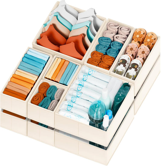 Drawer Organizer Clothes 12 Pack -Dresser Organizer Bins for Closet Bedroom -Baby Clothes Organizers and Storage for Nursery Organization -Drawer Organizer Divider for Sock Underwear Bra Shoes