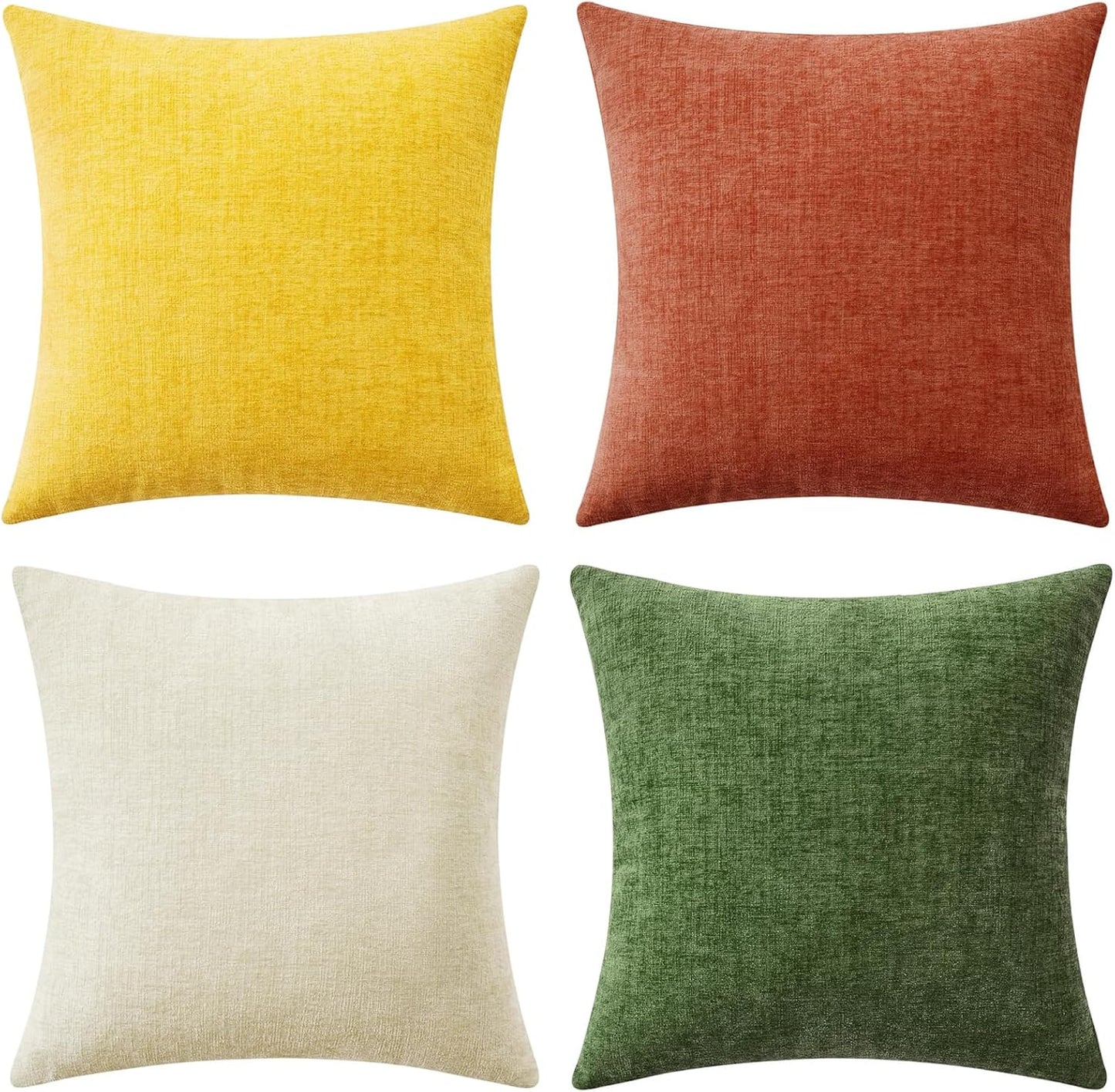 Fall Couch Throw Pillow Covers 18X18 Inch Set of 4 Orange-Green Soft Chenille Pillowcases Western Farmhouse Boho Cushion Shams for Spring Modern Home Decor Sofa Living Room Bed Gradient Series