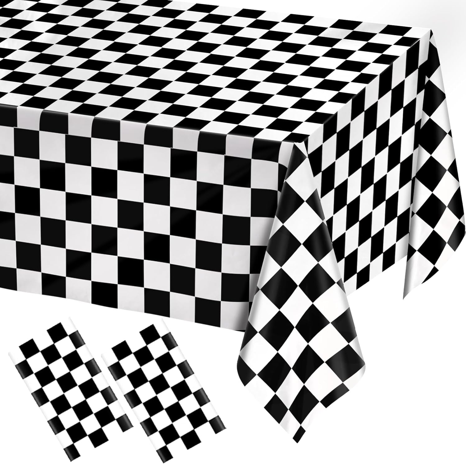 2 Pack Black and White Gingham Tablecloth Rectangular Buffalo Checkered Tablecloths Disposable Plastic Plaid Table Cover for Parties, Outdoor Picnic, Birthday, Wedding, Camping 54 × 108 Inch