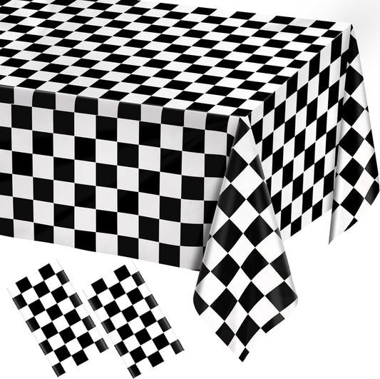 2 Pack Black and White Gingham Tablecloth Rectangular Buffalo Checkered Tablecloths Disposable Plastic Plaid Table Cover for Parties, Outdoor Picnic, Birthday, Wedding, Camping 54 × 108 Inch