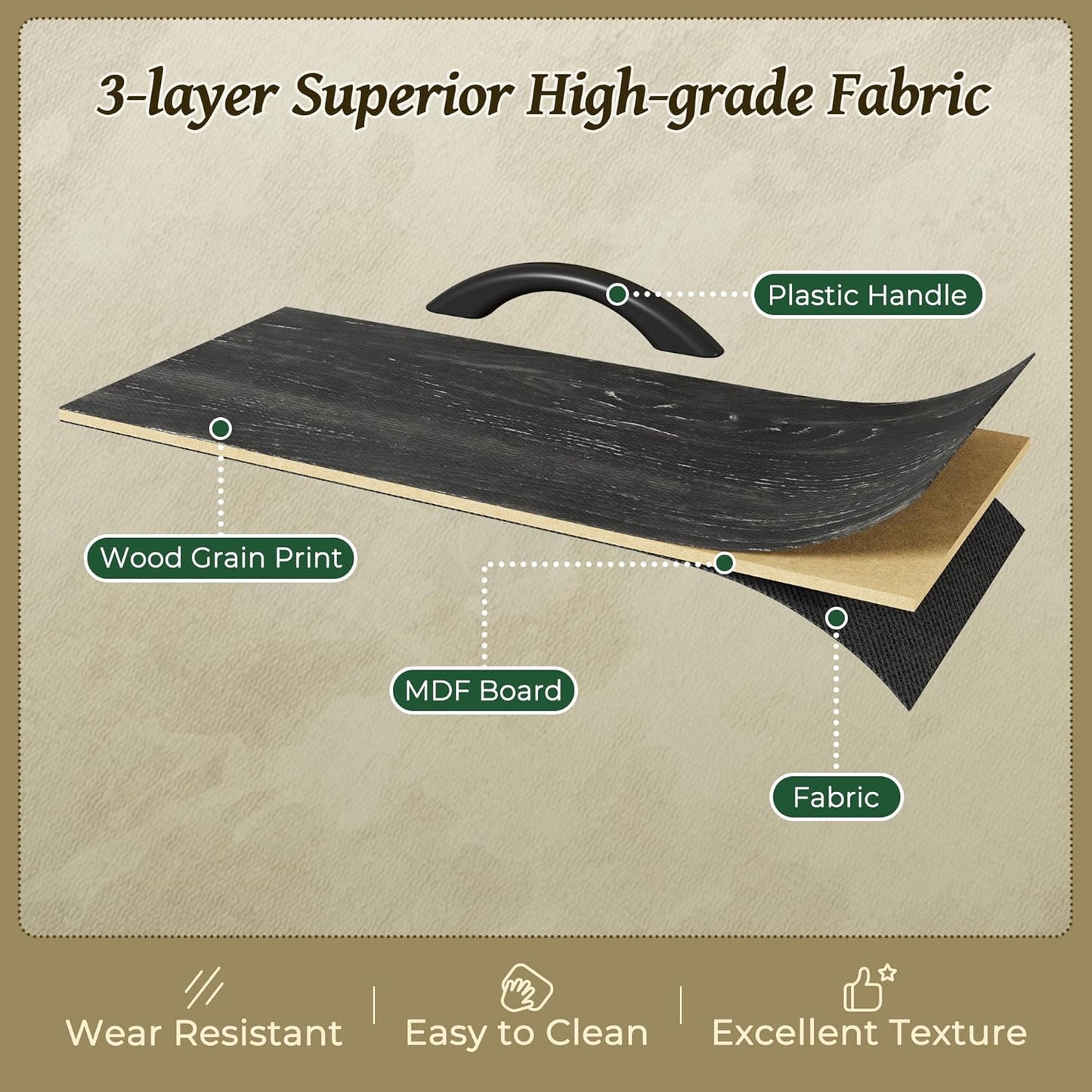 Elegant Charcoal Black Wood Grain Dresser and TV Stand Combo with 7 Drawers, Suitable for 43 to 60 Inch TVs