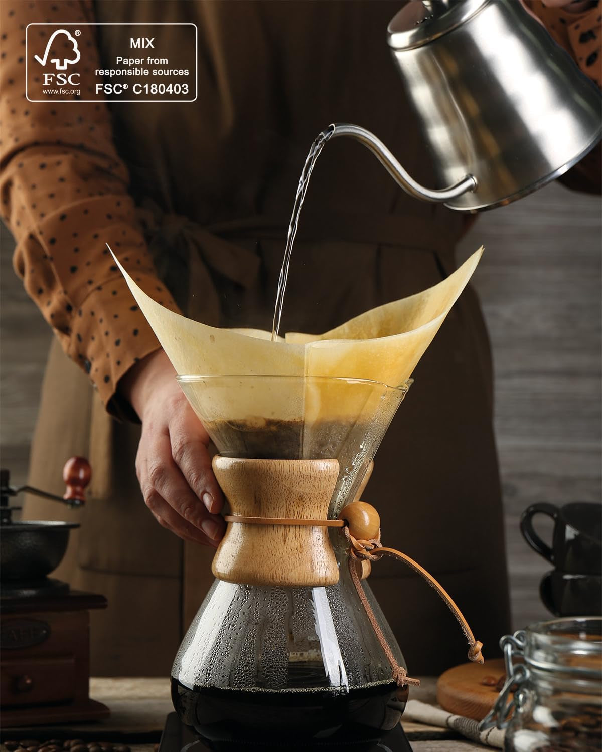 Pre-Folded Natural Unbleached Coffee Filters - 50 Pack, Compatible with Pour-Over Coffee Makers