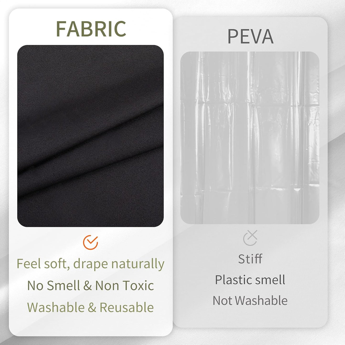 Waterproof Fabric Shower Curtain Soft Hotel Quality - 3 Magnets at Bottom, Premium Black Shower Curtain Liner for Bathroom, Light-Weight Cloth & Washable - 72X72, Black