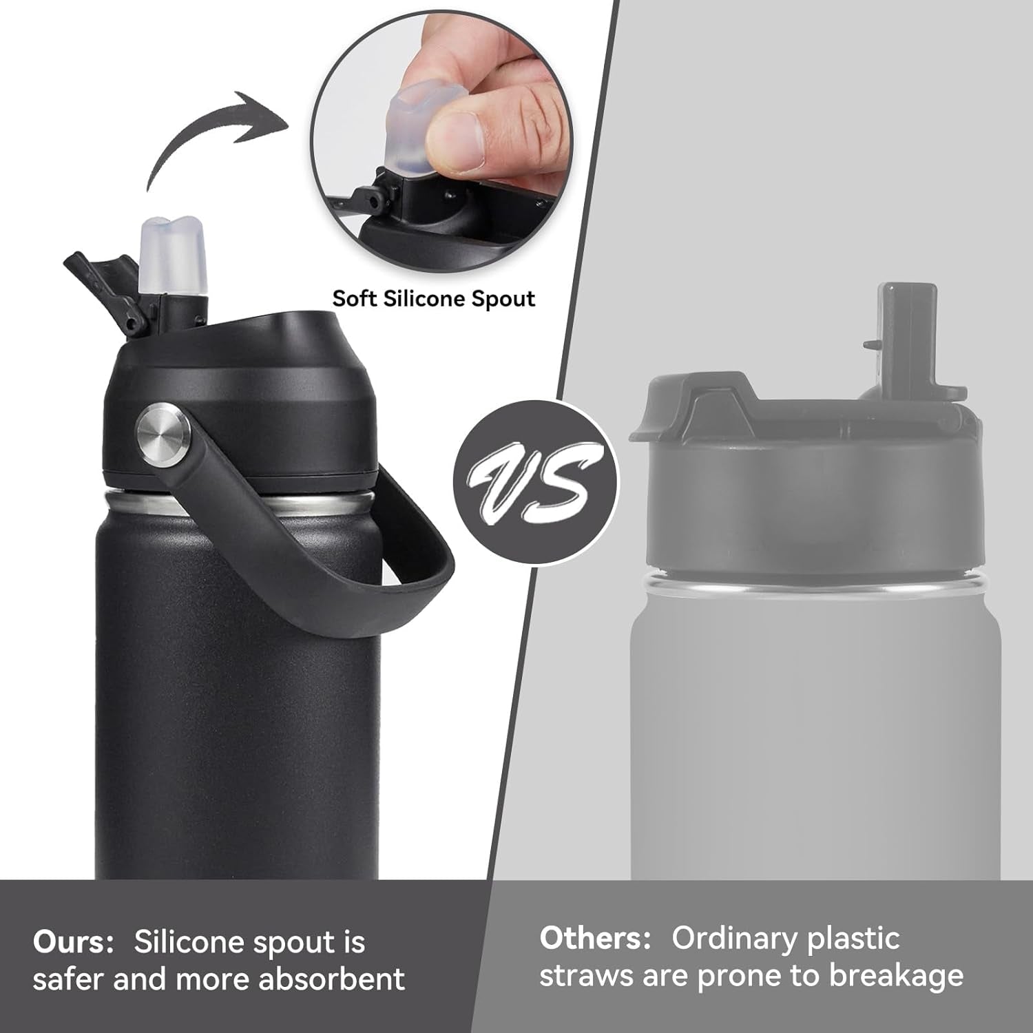 18Oz Insulated Stainless Steel Water Bottle, Wide Mouth Double Wall Vacuum, Silicone Straw, Sweat & Leak Proof, BPA Free Insulated Water Flask for Travel, Keep Cold 24H Hot 12H, Black