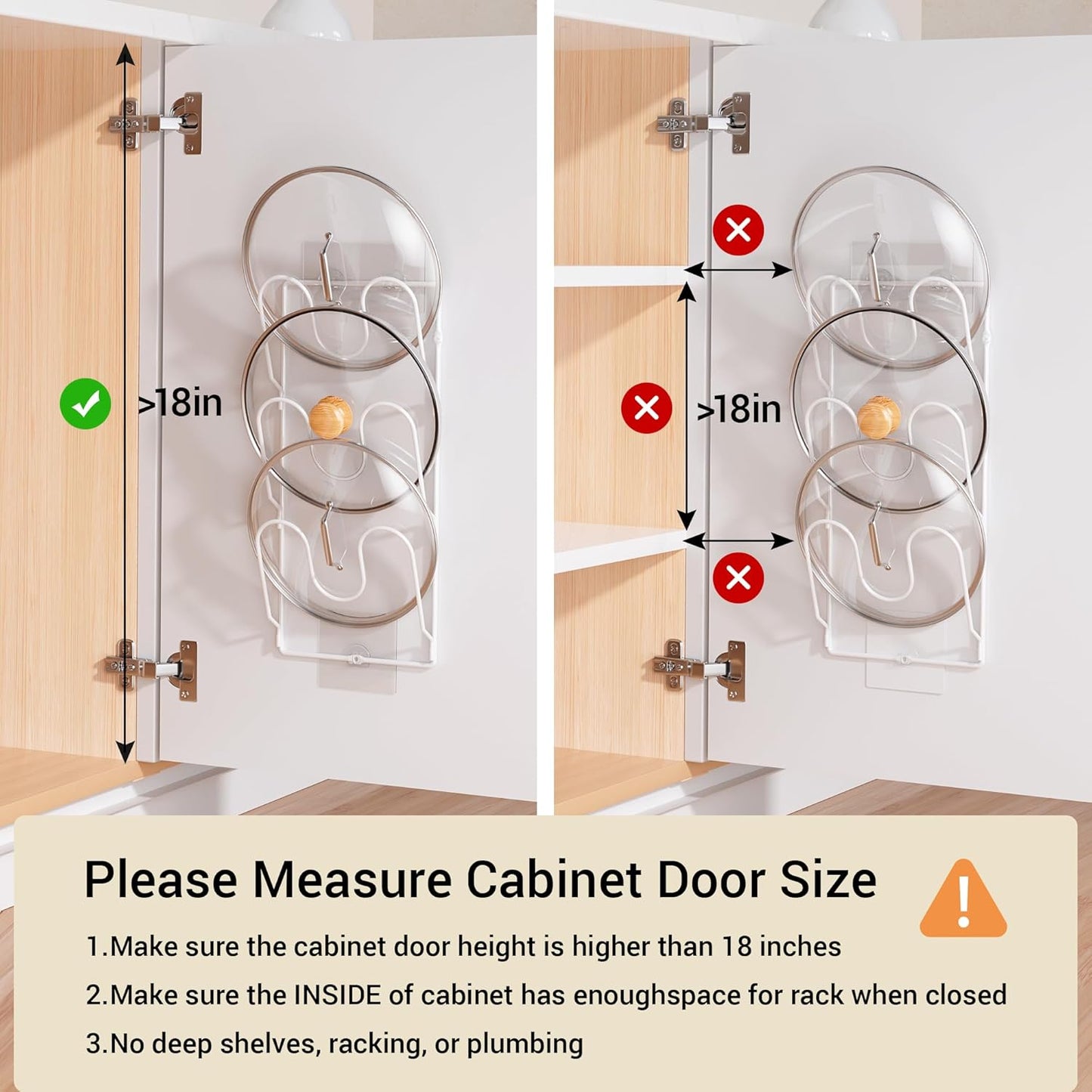 2 Pack Pot Lid Organizer Rack for Cabinet Door/Wall, 6-Tier Pot Lid Holders inside Cabinet Door, No Drilling Adhesive Wall/Door Mounted Rustproof Pots and Pans Lid Organizers for Kitchen Storage White