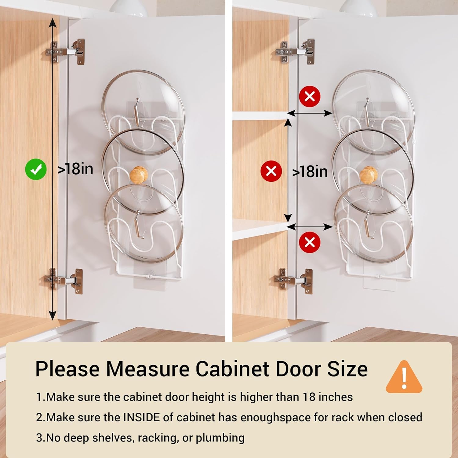 2 Pack Pot Lid Organizer Rack for Cabinet Door/Wall, 6-Tier Pot Lid Holders inside Cabinet Door, No Drilling Adhesive Wall/Door Mounted Rustproof Pots and Pans Lid Organizers for Kitchen Storage White