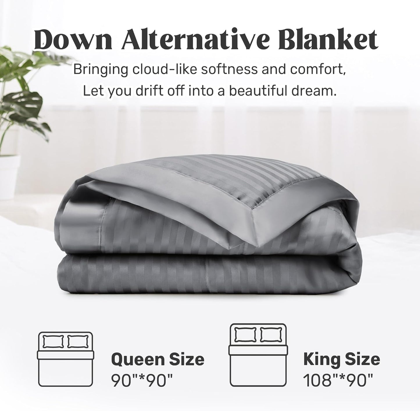 Blankets Queen Size - Soft Lightweight down Alternative Blankets with Satin Trim, Cozy Luxury Bed Blanket for All Season, Dark Gray (90"X90")