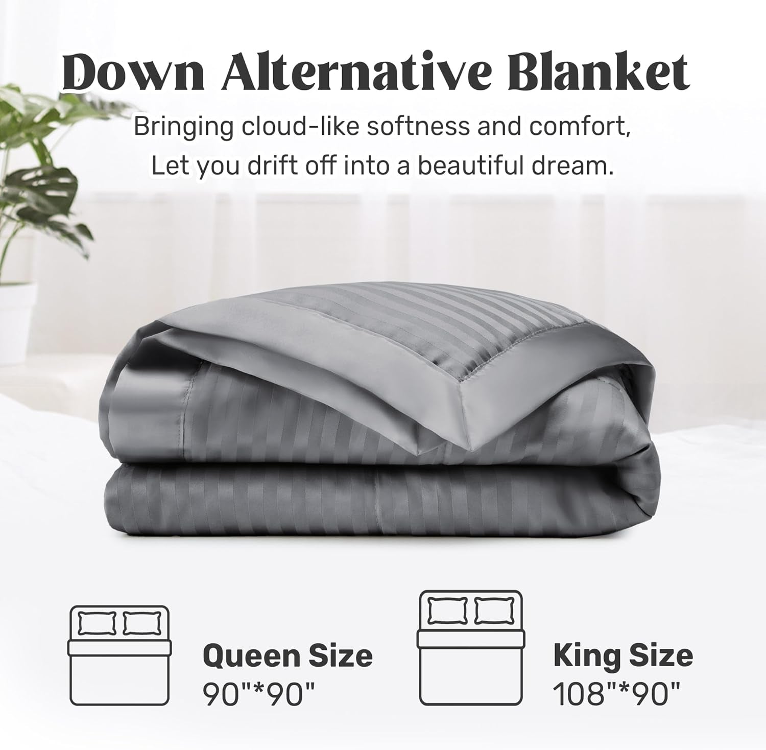 Blankets Queen Size - Soft Lightweight down Alternative Blankets with Satin Trim, Cozy Luxury Bed Blanket for All Season, Dark Gray (90"X90")