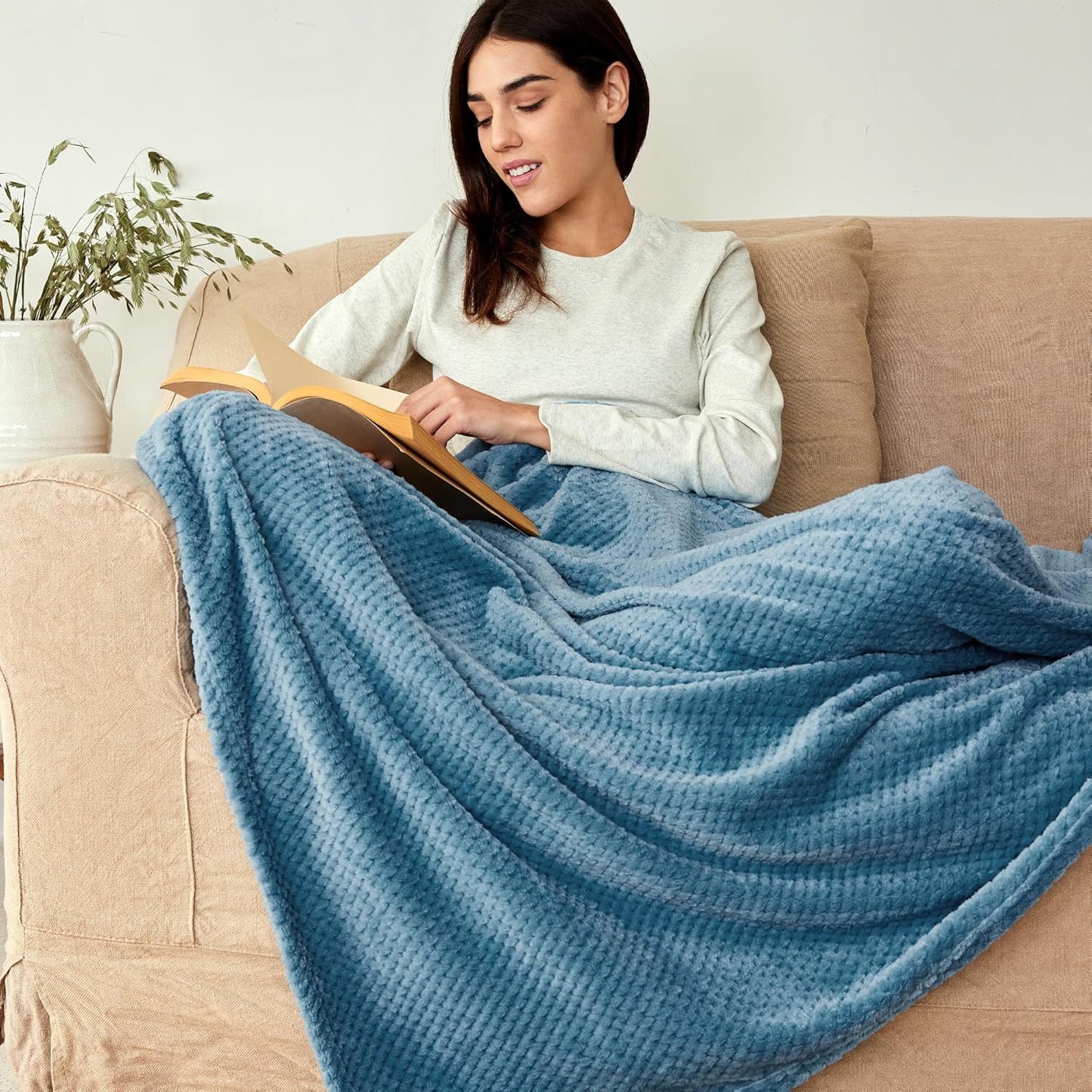 Extra Large Fleece Throw Blanket - Super Soft and Warm Waffle Textured Blanket for Couch, Sofa, and Bed (Slate Blue, 50X70 Inches)