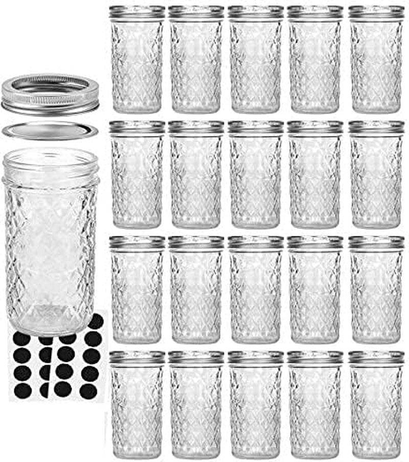 12 oz Mason Jars - 20 Pack Canning and Jelly Jars with Regular Lids for Jam, Honey, and Favor Packaging