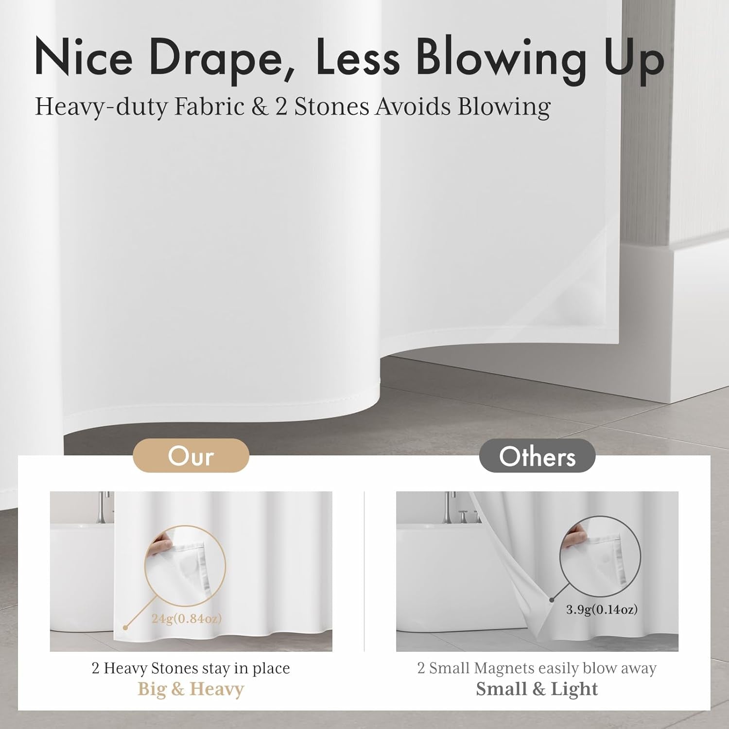 No Hook Shower Curtain and Liner Set, Shower Curtain with Liner and Hooks Built-In Less Time, Heavy Duty Double Waterproof Farmhouse Shower Curtain Set for Bathroom, Grey, 74"X72"