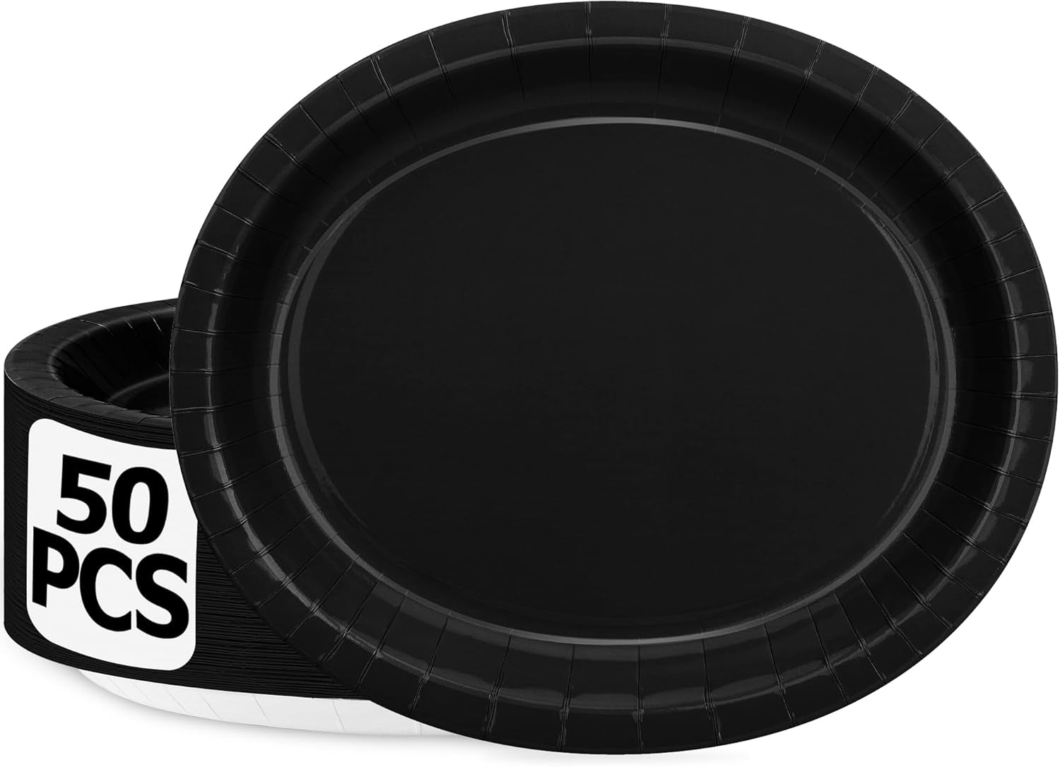 50 Count Black Large Paper Plates, 12.2'' X 10.2'' Oval Disposable Plates, Daily Heavy Duty Dinnerware Party Decorations for Birthday Wedding Formal Dinner Holiday