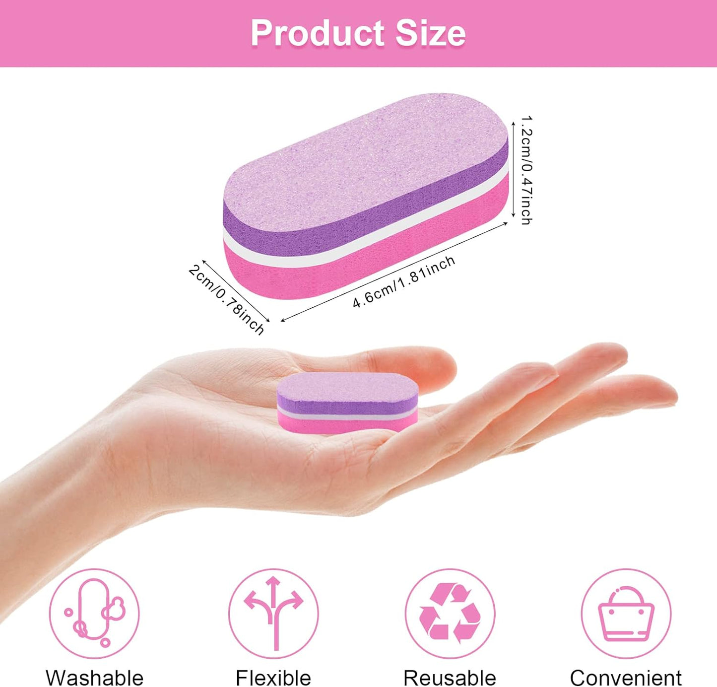 Mini Nail Buffers, 40Pc 100/180 Grit Sponge Mini Nail Files Bulk for Acrylic Nails, Buffer Block Nail File,Mini Bulk Nail Buffers Double Sided for Manicure Tools - Pink/Purple