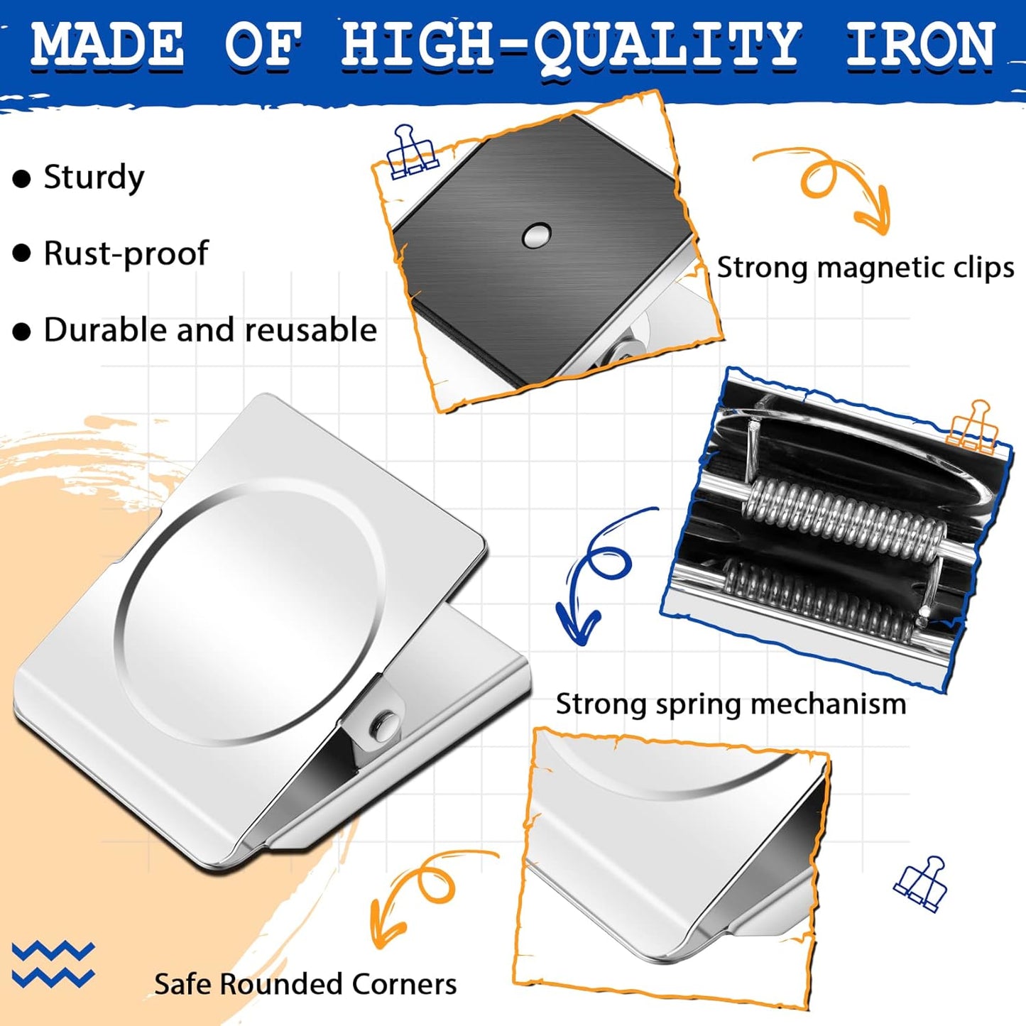 2 Pack Extra Large Magnetic Clips Heavy Duty, 2.2 Inch Heavy Duty Fridge Magnets Clips, Clips Magnet, Magnets with Clips, Strong Magnet Clips for Whiteboard, Refrigerator, Office Magnets