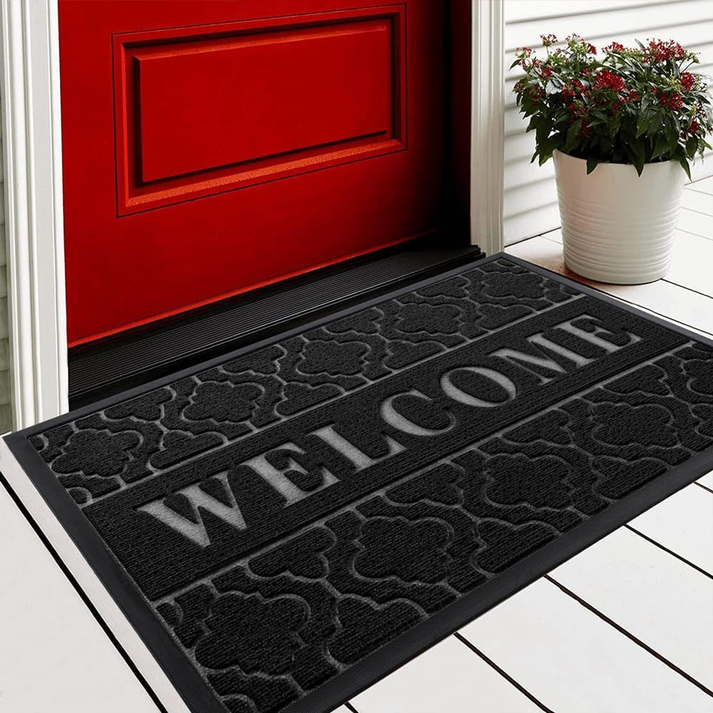 Door Mat, All-Season Outdoor Indoor Doormat for Home Entrance Floor, Heavy Duty Non Slip Front Door Mats Outdoor, Garage and Garden, 29.5 X 17 Inch, Grey+Black
