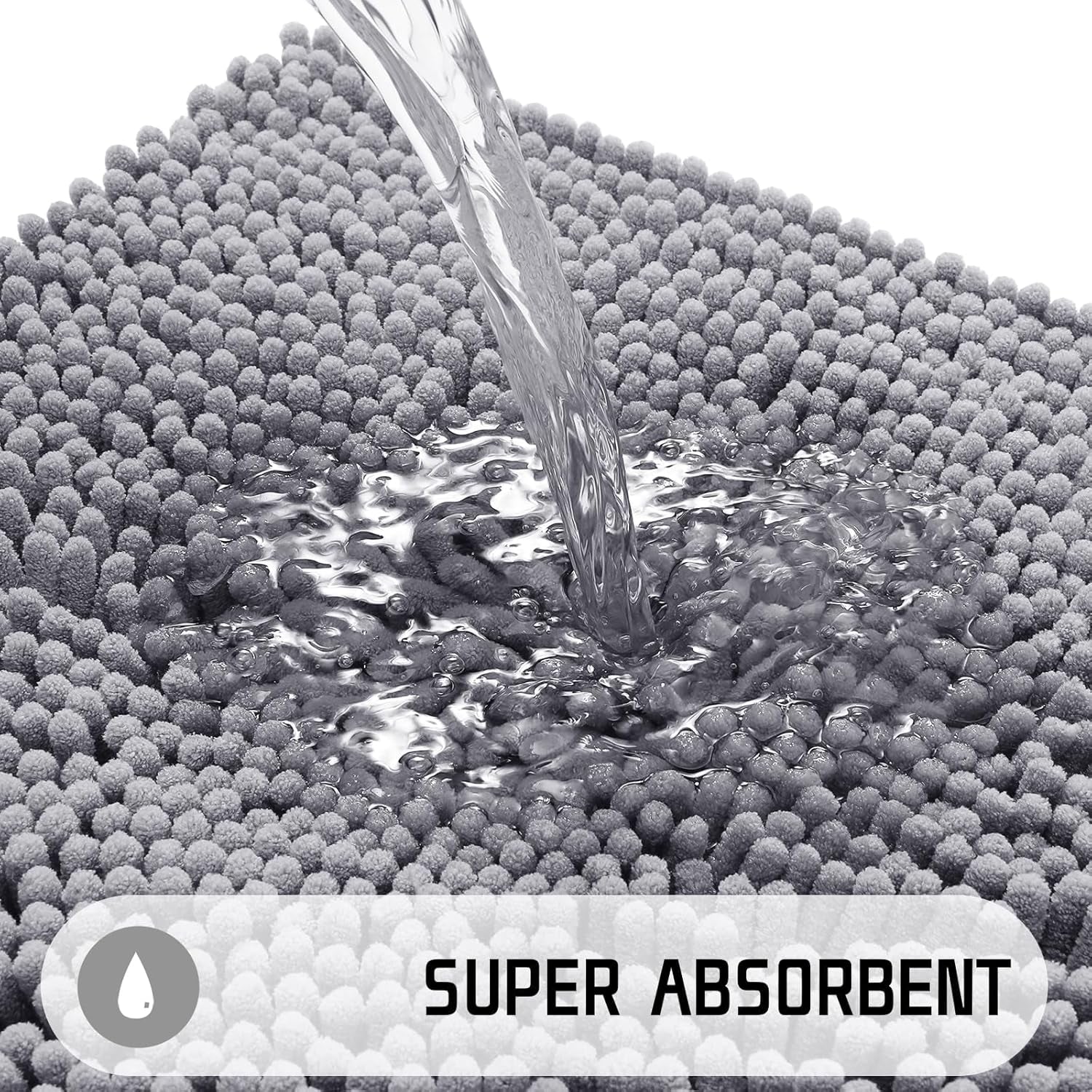 Chenille Bathroom Rugs - 24"X17" Super Luxury Soft & Absorbent Quick Dry - Non Slip Bath Mat for Tub Shower - Machine Washable - Gray