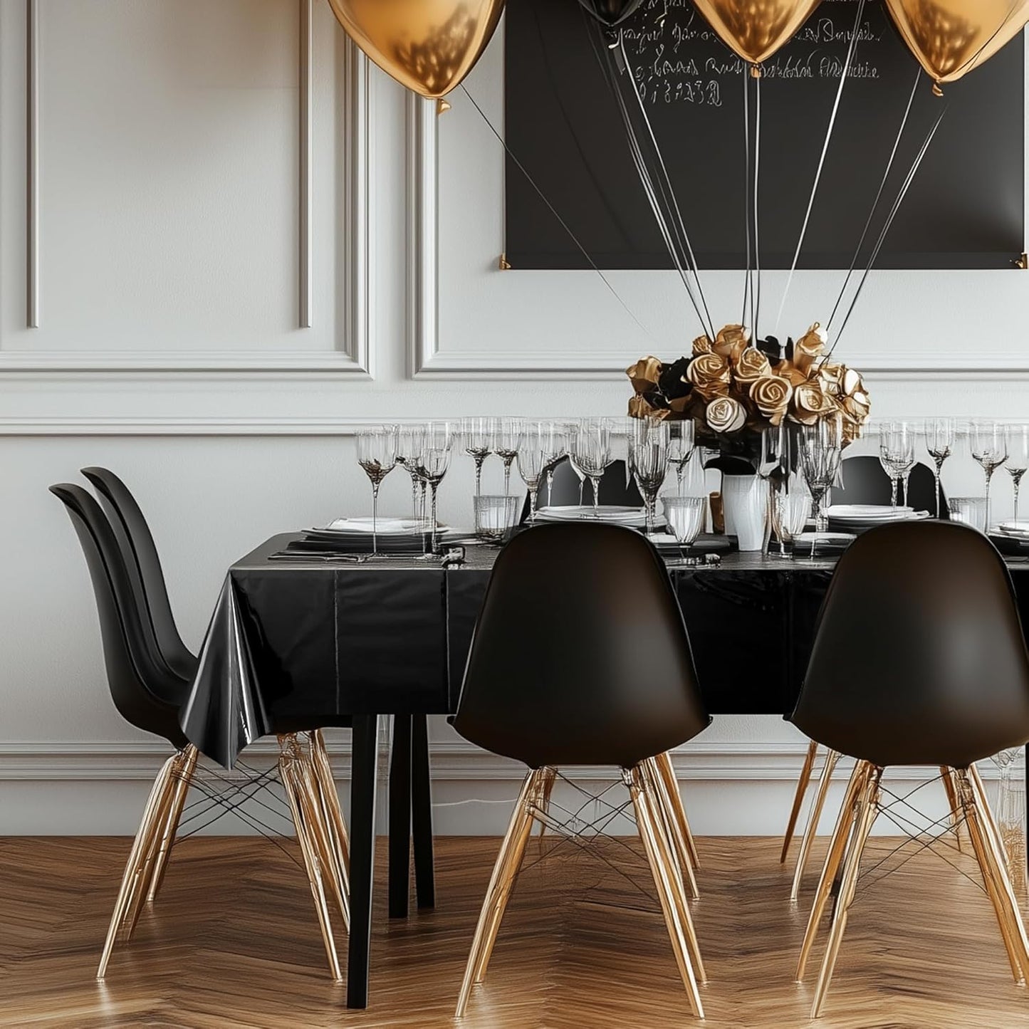 Black Foil Disposable Tablecloth - 54 x 72 Inches, Waterproof Plastic Cover for Birthday, Graduation, Halloween, and Anniversary Celebrations