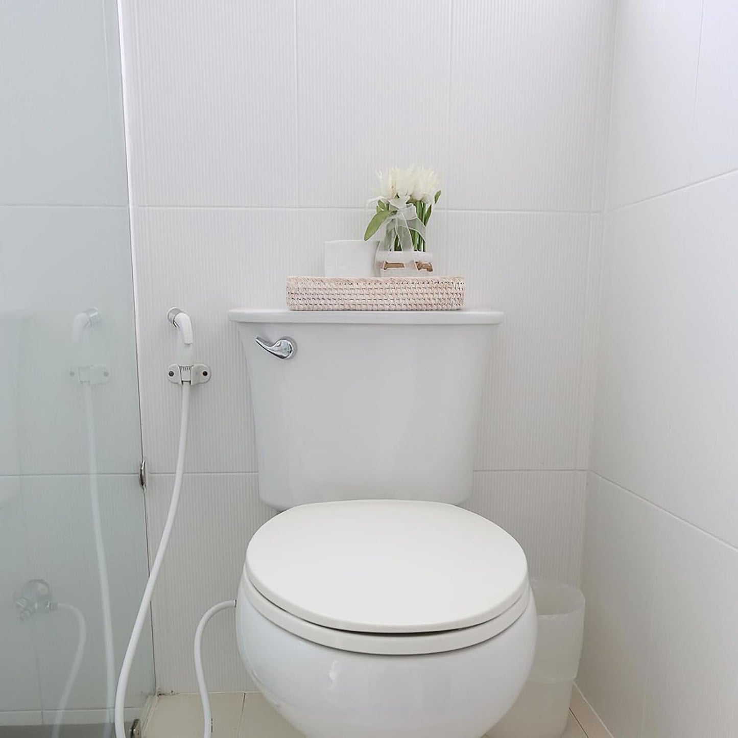 Rattan Bathroom Vanity Trays Toilet Tank Baskets Long Narrow Hand Towel Storage Basket for Storage, Decorative (Whitewash 10.2 X 4.9 X 1.6 Inch)