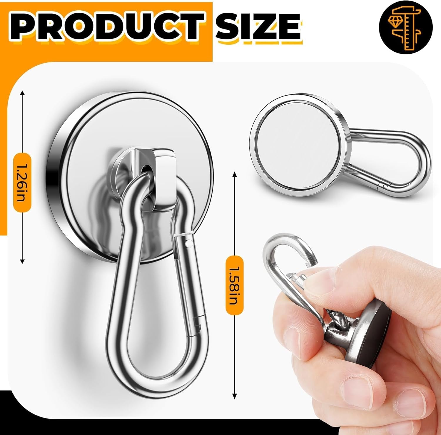 Heavy-Duty 100Lbs Neodymium Grade-52 Magnetic Hooks with Swivel Carabiner - 4 Pack for Versatile Hanging in Home, Office, Kitchen, Garage, and Cruise Use