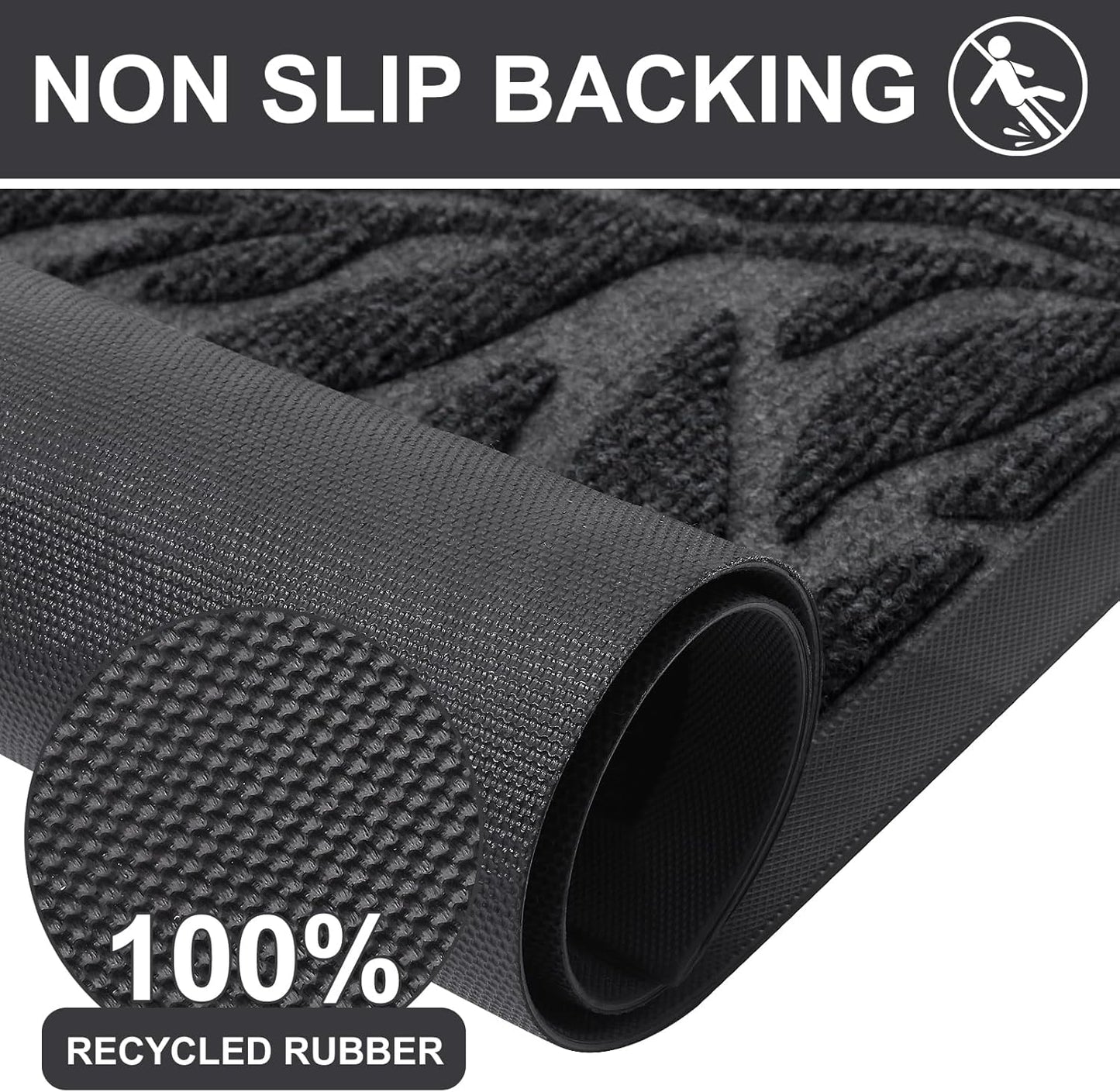 Front Door Mat Indoor Outdoor Entrance, Heavy Duty Natural Rubber, Trap Dirt and Moisture, Non-Slip Doormats, Low Profile, Easy Clean Patio Porch Entryway Mat, 29.5X17, Grey