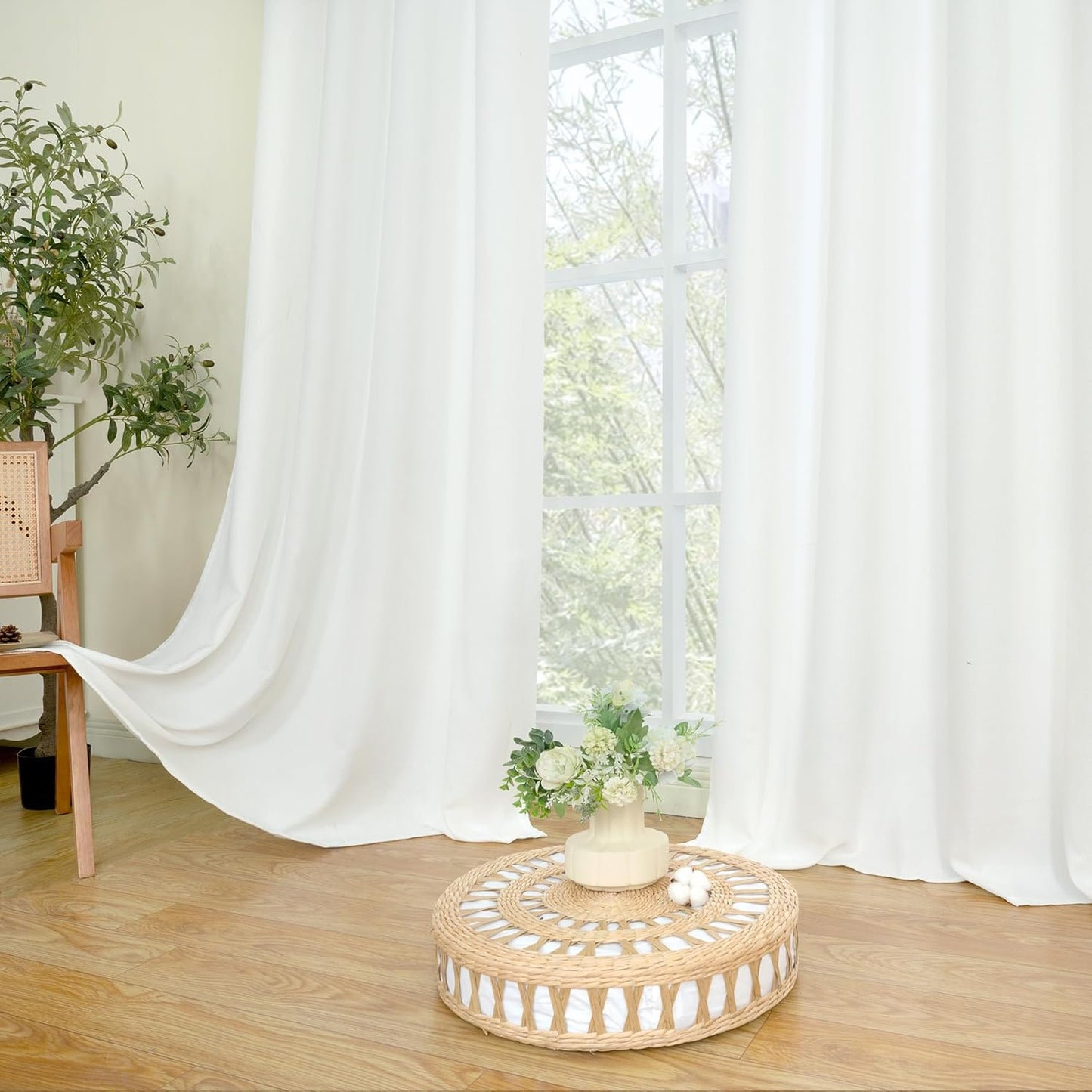 White Linen Curtains 40 Inch Length for Small Window/Kitchen over Sink, Linen Textured Thermal Insulated Curtains Privacy Grommet Drapes for Bedroom/Bathroom, Set of 2 Panels, W42 X L40, White