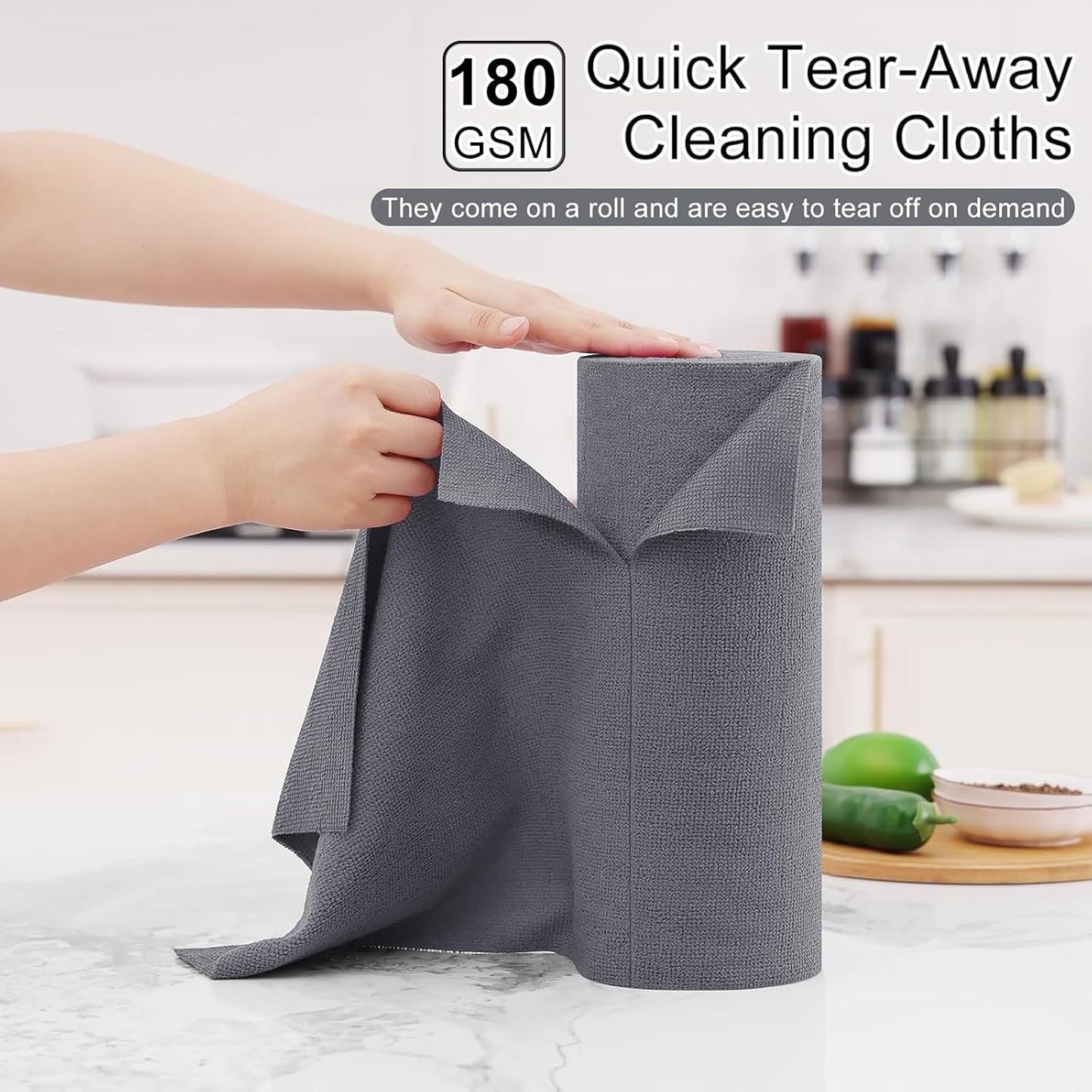 Tear Away Dish Cloths Rolls, 40 Sheets-11.8" X 11.8", Reusable Washable Dish Towels for Kitchen, Ultra Absorbent and Quick Drying Microfiber Cleaning Rags, Grey