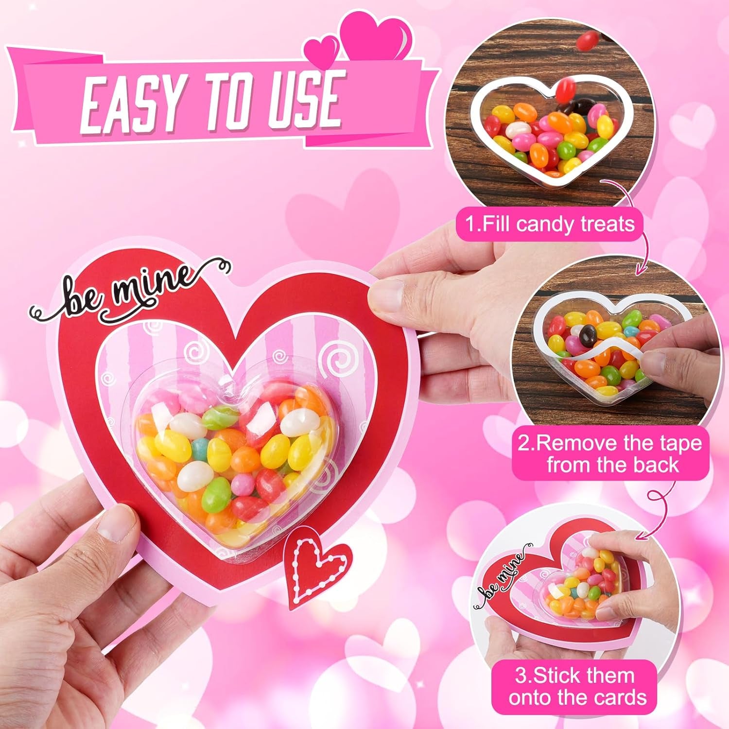 36Set Valentines Day Cards with Candy Dome Holder, Heart Shaped Valentines Candy Holder Cards for Kids, Funny Valentines Exchange Greeting Cards DIY Gift Box School Classroom Crafts Prize Party Favors