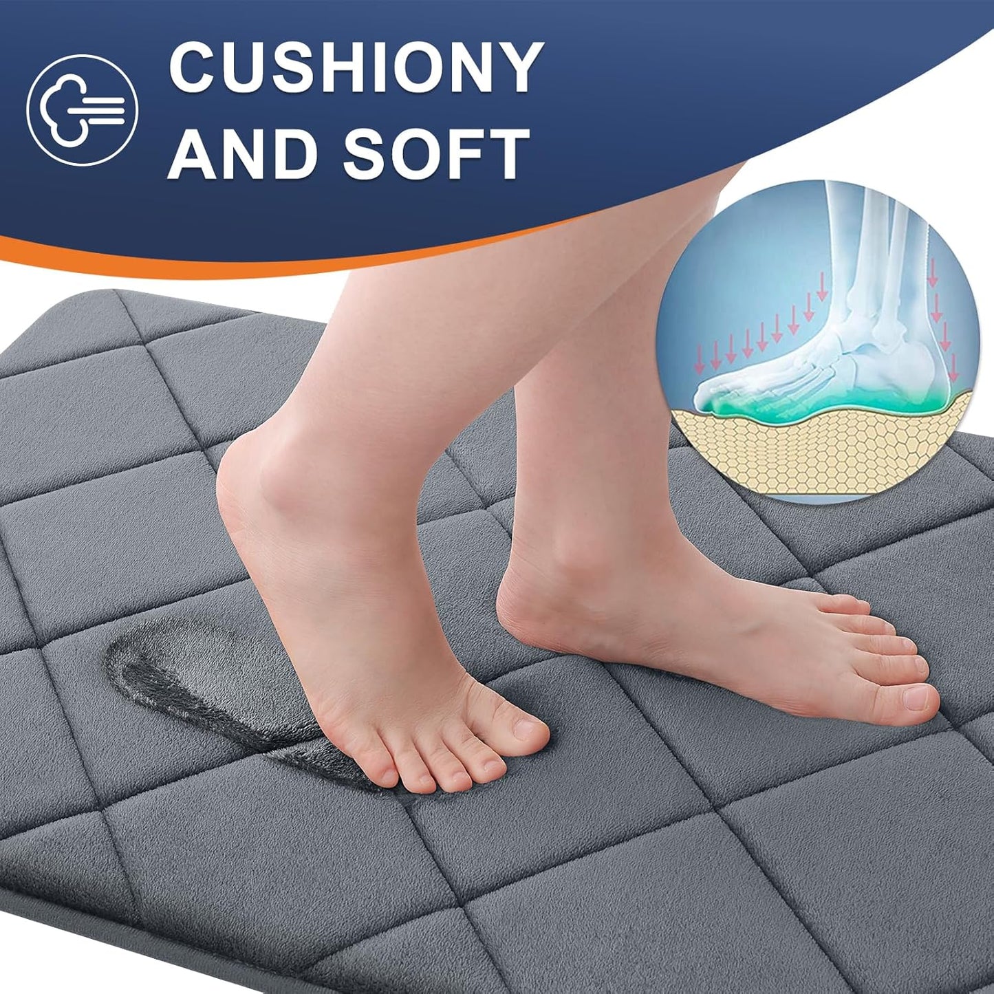 Memory Foam Bath Mat 24X16, Ultra Soft and Absorbent Bathroom Rugs, Machine Washable, Comfortable Bath Carpet for Bathroom Floor, Tub and Shower, Dark Grey