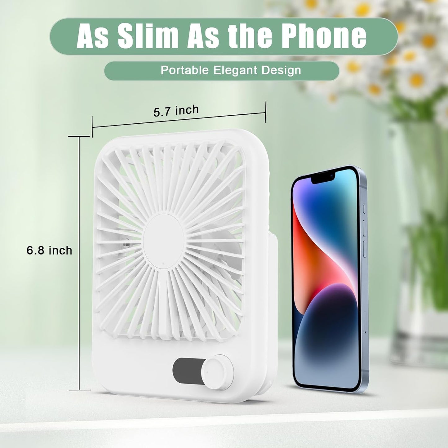 Travel Fan for Sleeping, 6.8" Small Portable Fan Rechargeable Battery Powered, 100 Speeds Personal Mini Desk Fan for Office Bedroom, Cruise Ship Beach Vocation Travel Essentials, White