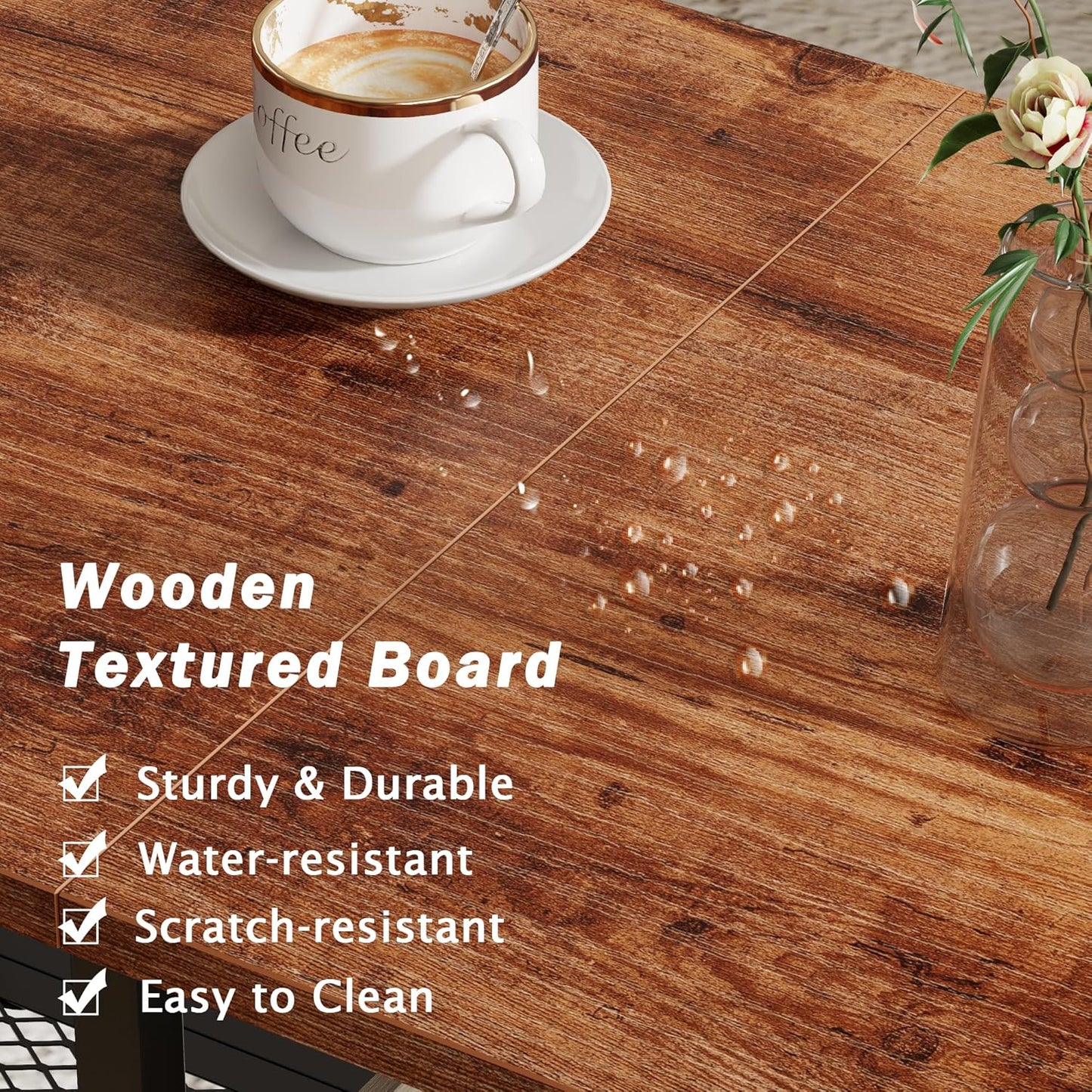 35" Coffee Table with 2 Storage Drawers, Small Coffee Tables for Living Room, Industrial Center Table with 2 Tier Storage Shelf, Rustic Brown