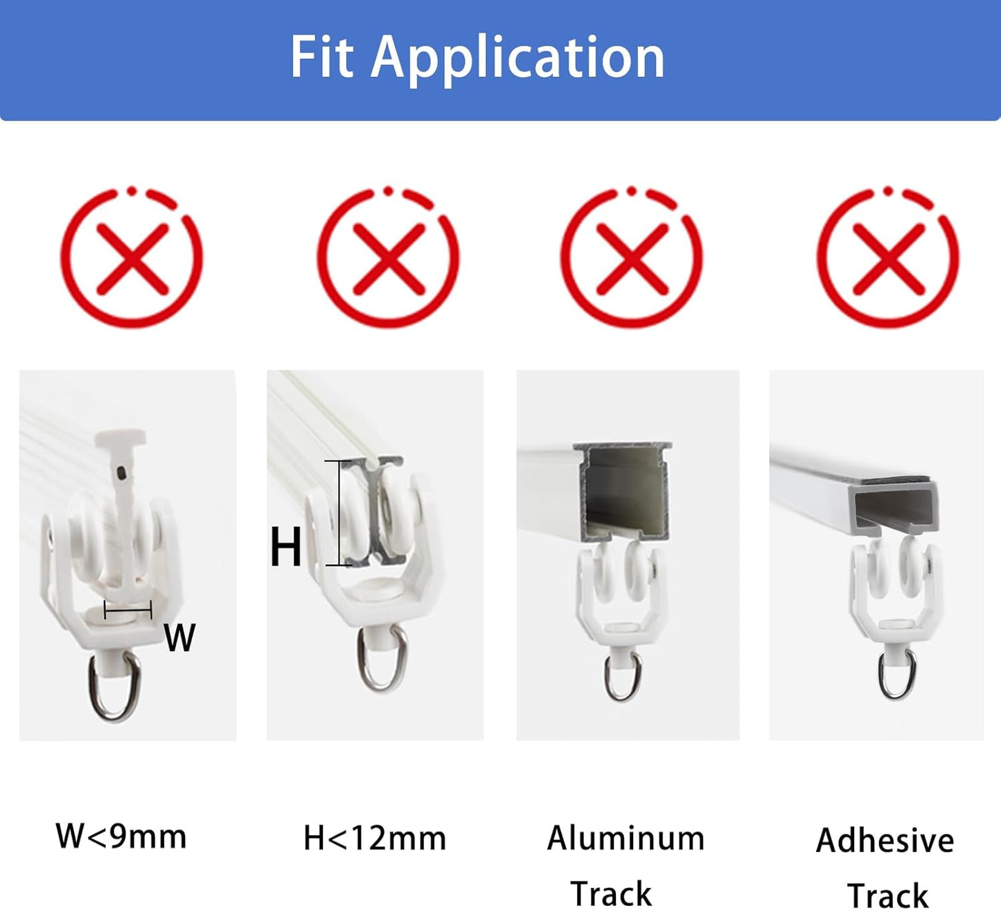 Carrier Rollers for Flexible Ceiling Curtain Track, Bendable Curtain Track Pulley, Curtain Track Carrier Hooks(Set of 24)