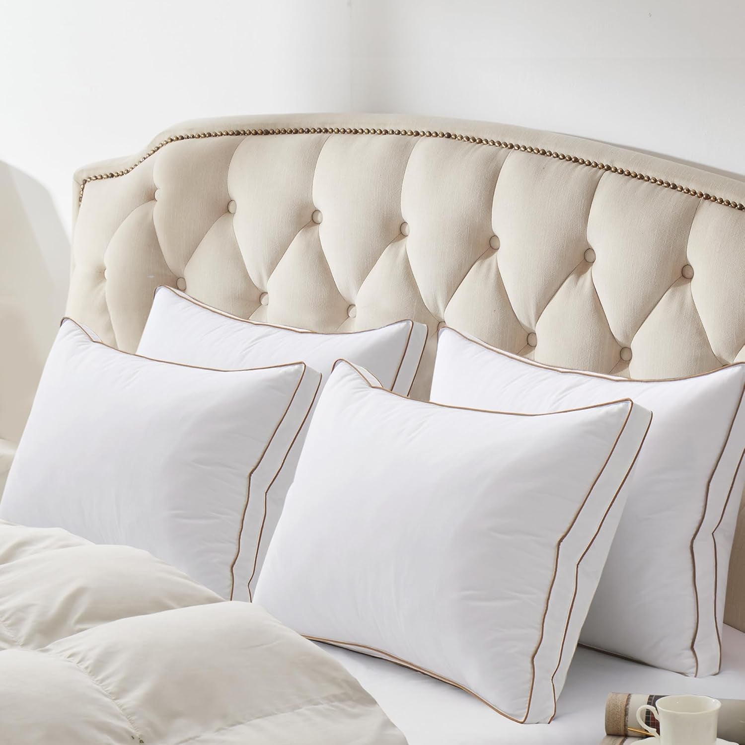 ® Goose Feather down Pillows, Soft Fluffy Luxury Hotel Collection Pillows King Size Set of 2, 100% Cotton Cover, Medium Firm Bed Sleeping Pillow for Back, Stomach or Side Sleeper.