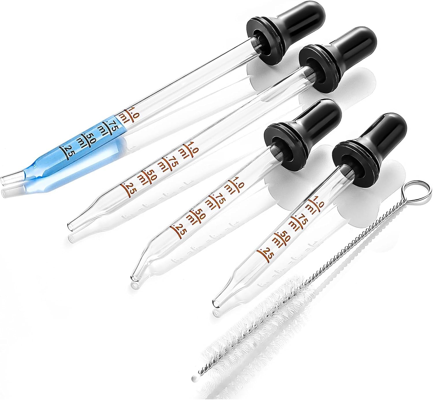 4 Pack 1Ml Glass Eye Dropper with Measurement, Glass Medicine Droppers Tool, Long & Short, Bent & Straight Tip Calibrated Pipettes Dropper, Accurate Dose Dropper Measurer for Essential Oils Ear Lab
