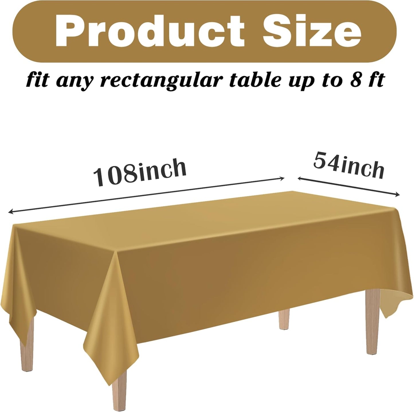 2PCS Gold Plastic Tablecloths 54 X 108 Inch, Disposable Table Cloths Rectangle Party Table Covers