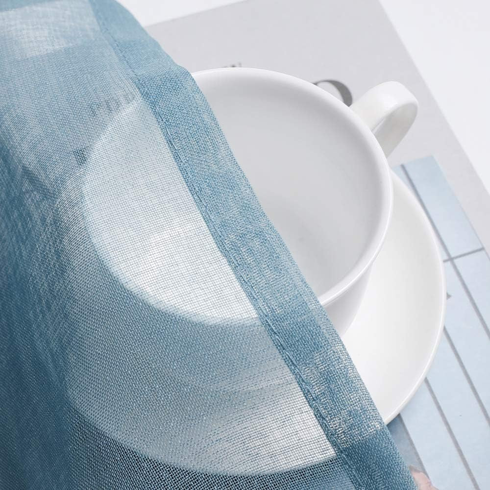 Solid Sheer Dusty Blue Valance Kitchen Linen Look Window Curtain,Living Room Windows Voile Valance Rod Pocket 1 Panels (60" W X 18" L)