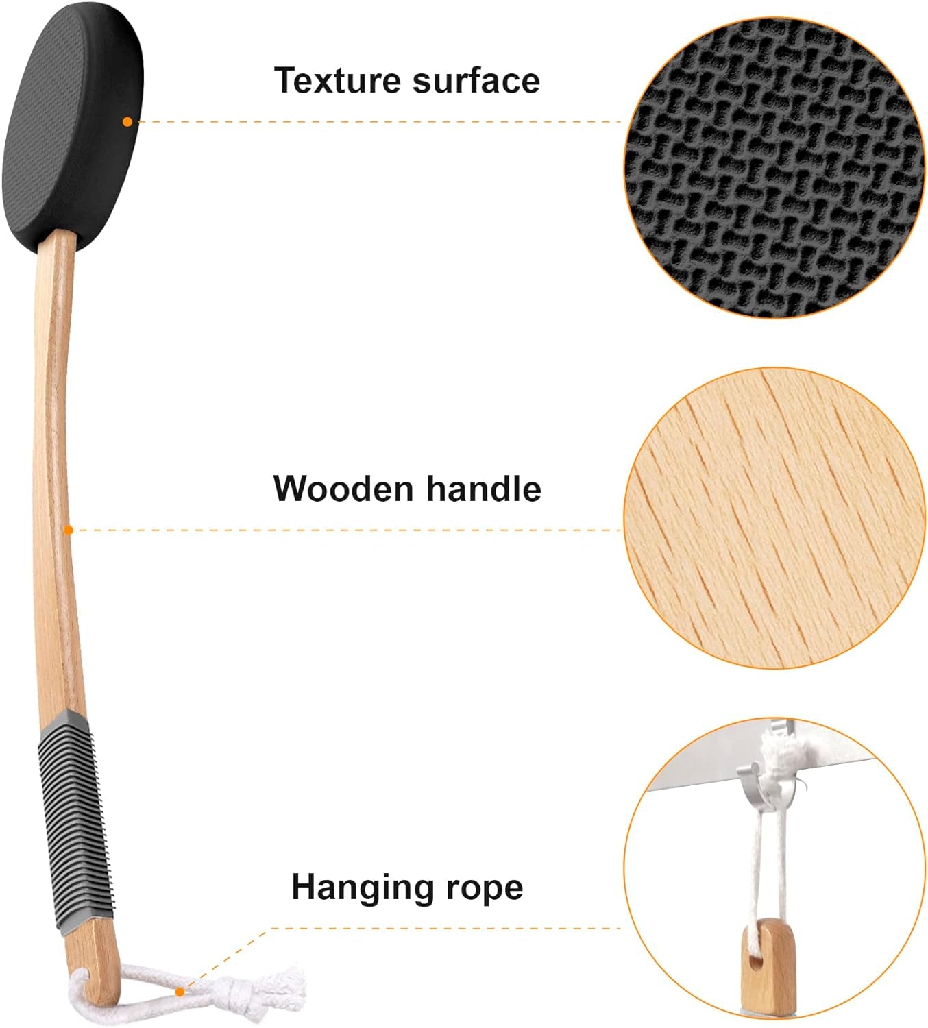 Lotion Applicator for Back, Feet, 4 Replacement Pads with 17" Curved Handle, Back Sunscreen Applicator for Kids, Elderly, Women, Apply Skin Cream Medicine Moisturizer Tanner, Black